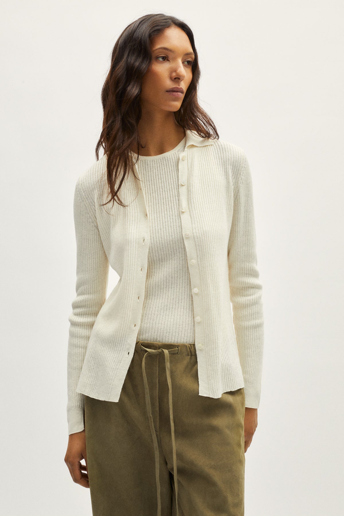 the linen cotton ribbed shirt milk white