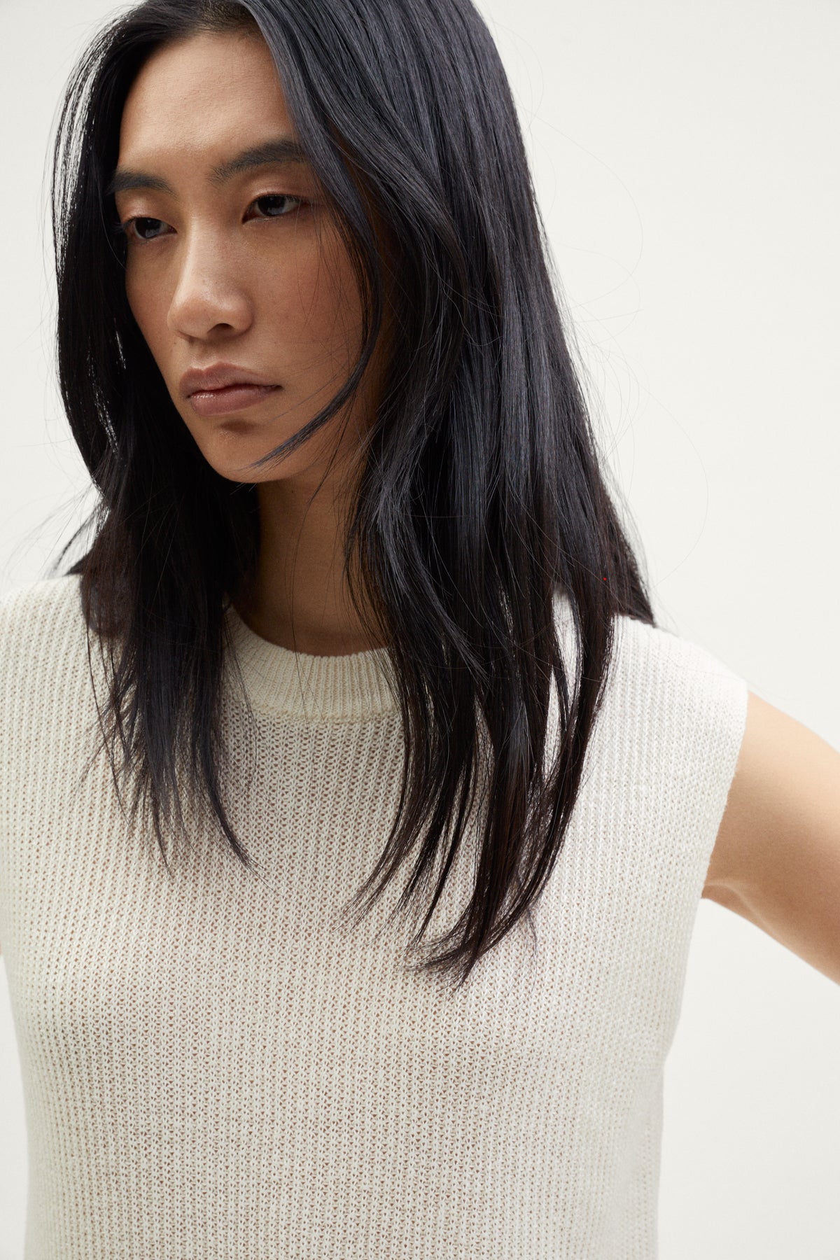 The Linen Cotton Ribbed Vest ivory