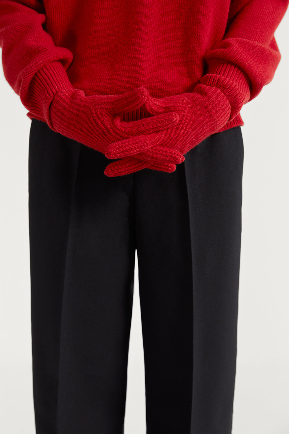 The Woolen Ribbed Gloves For Man Red / S