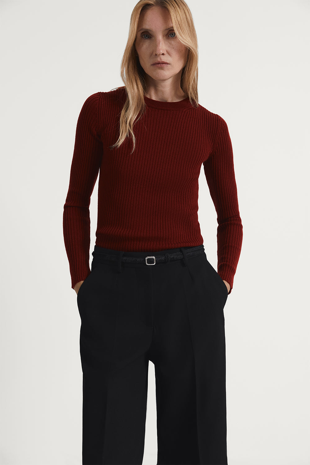 The Merino Wool Ribbed Sweater Tuscan Red