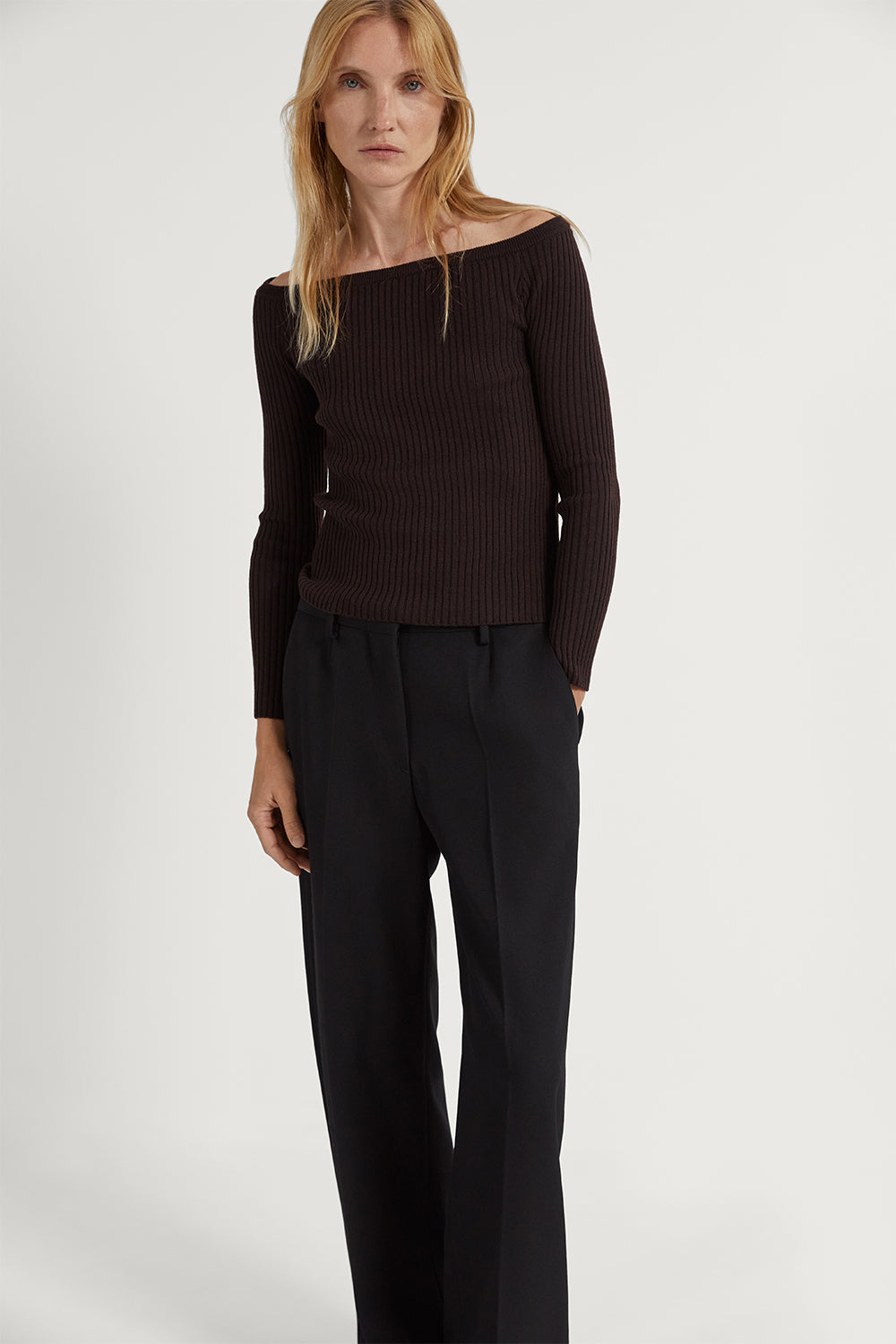 The Merino Wool Off-The-Shoulder Top Ebony