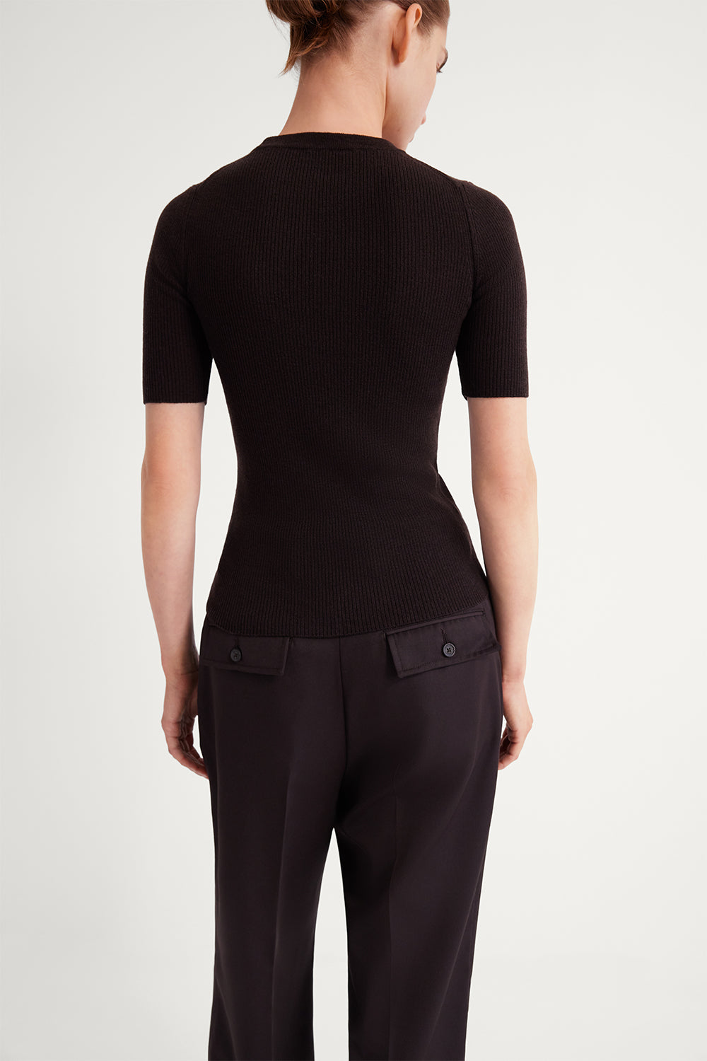 The Ultrasoft Wool Ribbed T-Shirt Chocolate Brown