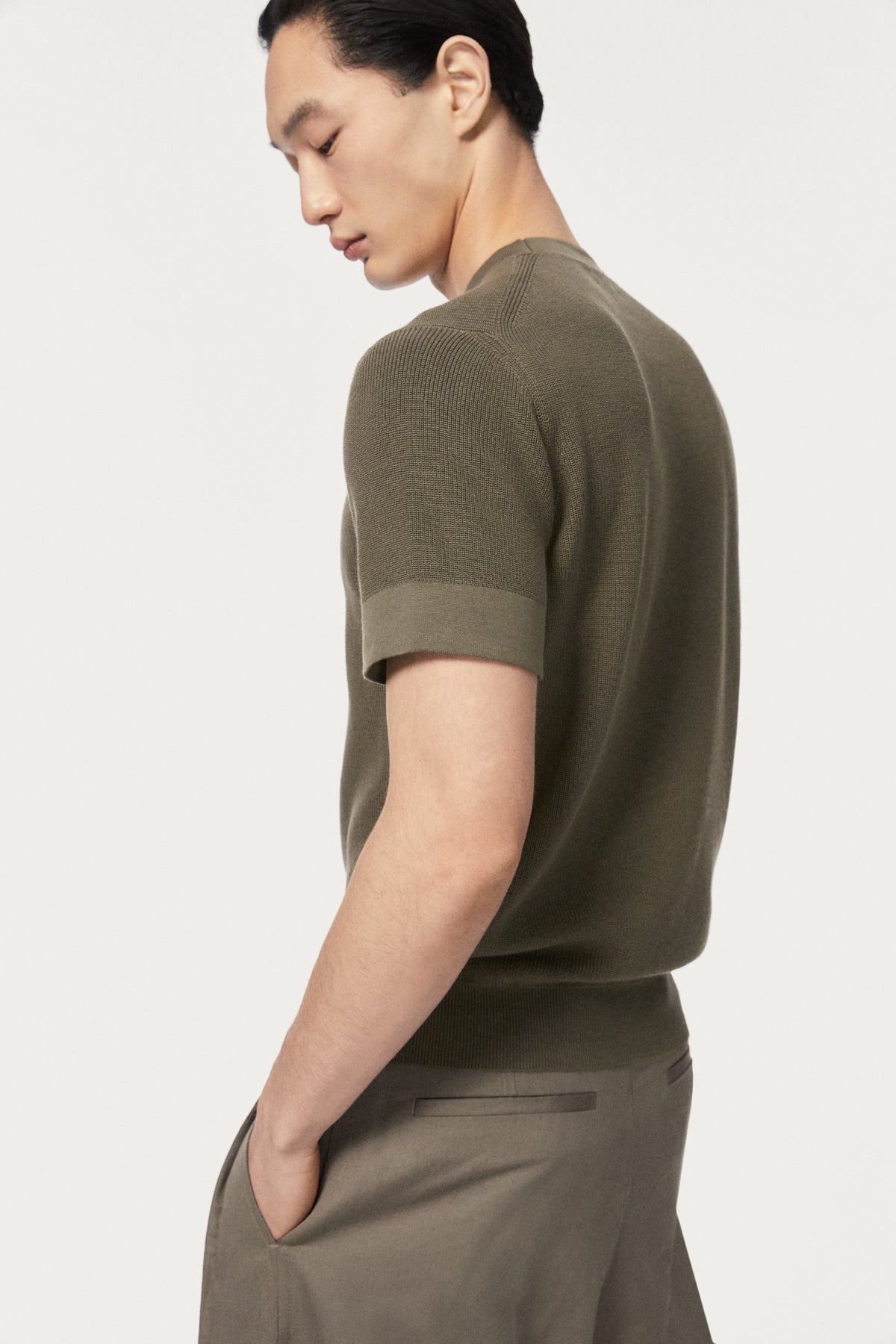 The Organic Cotton Aran Tricot Vest kaki green