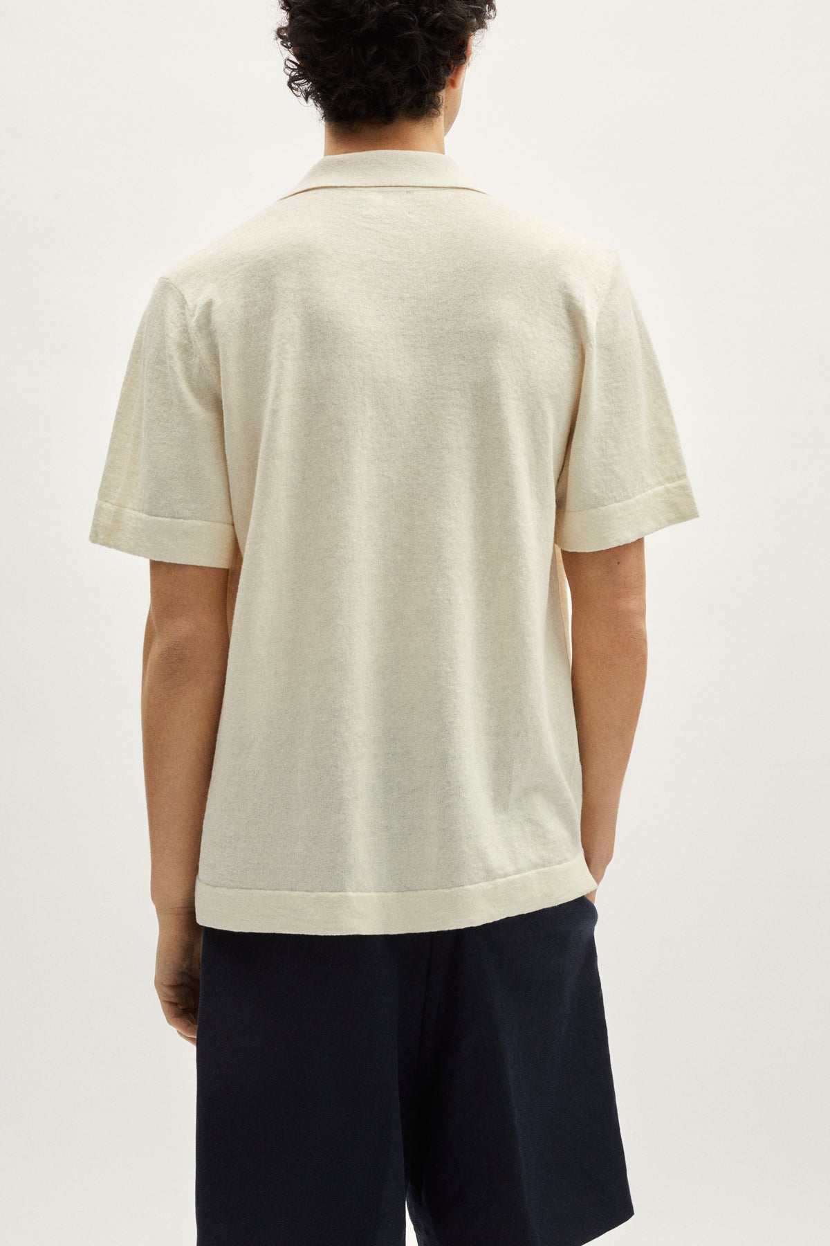 the linen cotton bowling shirt milk white