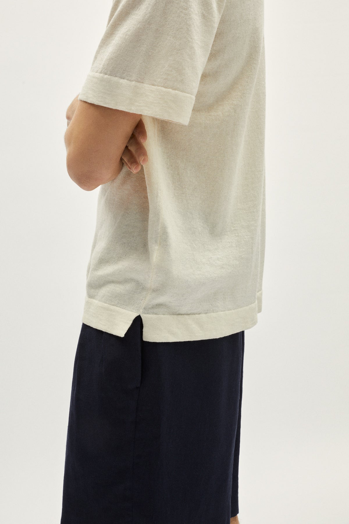 the linen cotton bowling shirt milk white