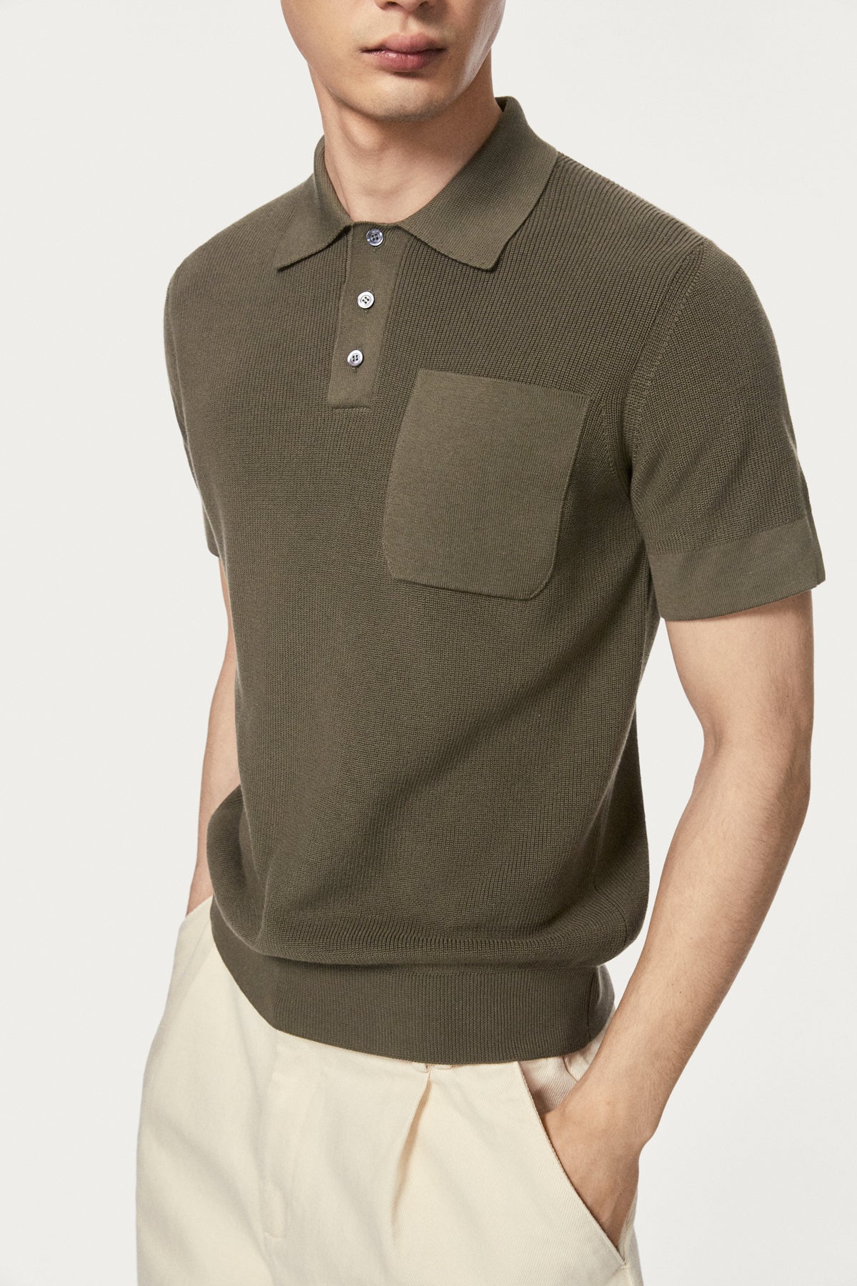 The Organic Cotton Ribbed Polo Shirt kaki green