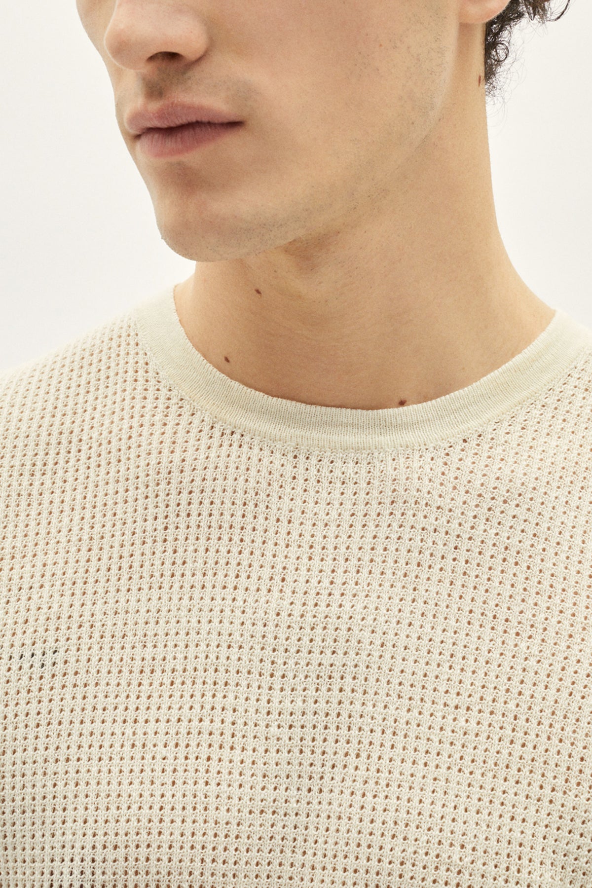 the linen cotton crochet t shirt milk white imperfect version