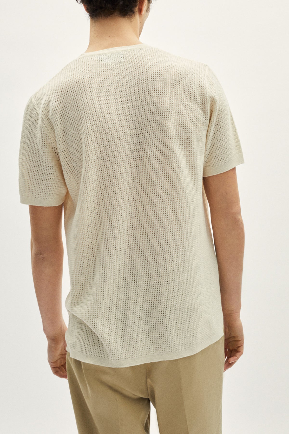 the linen cotton crochet t shirt milk white imperfect version