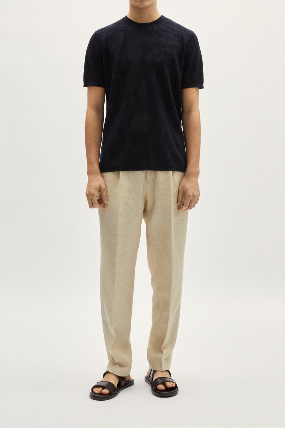 the linen cotton crochet t shirt blue navy