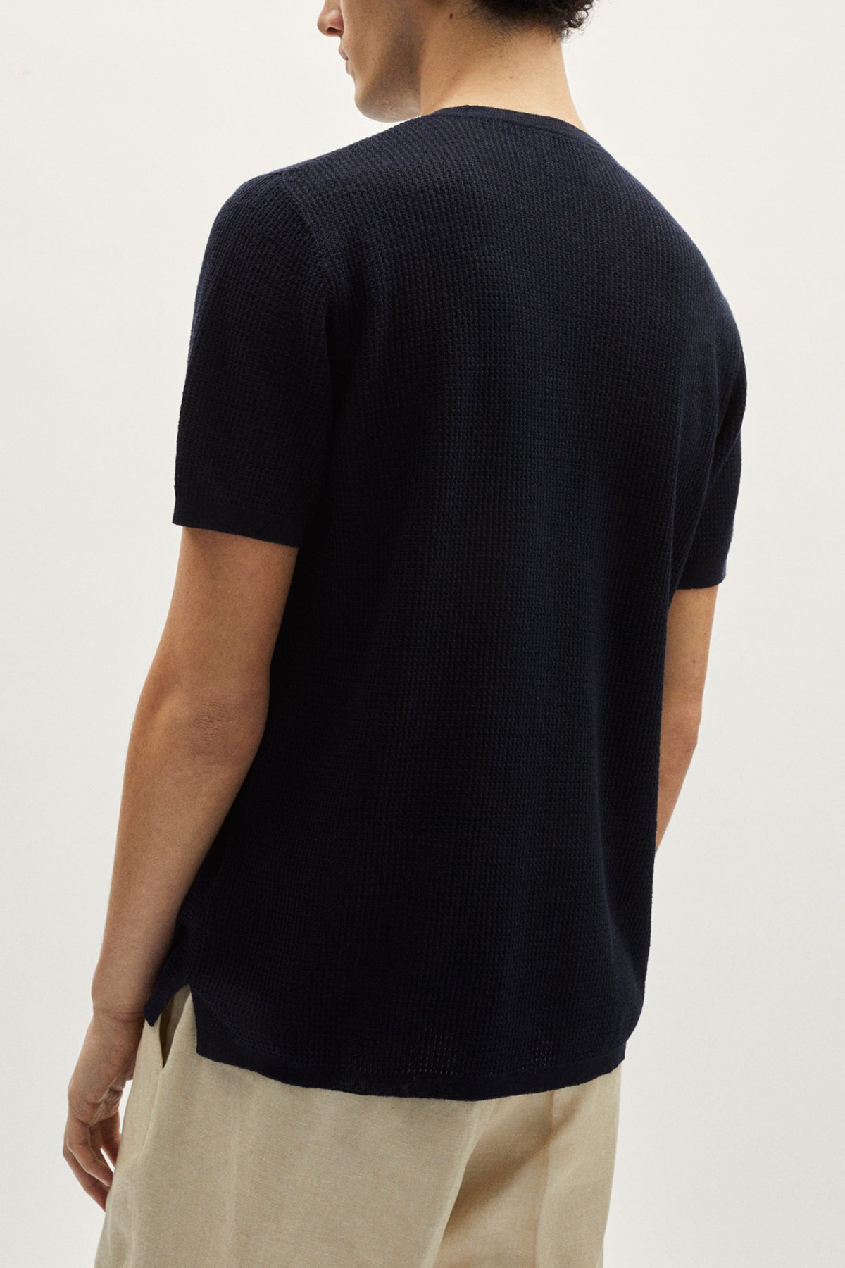 the linen cotton crochet t shirt blue navy