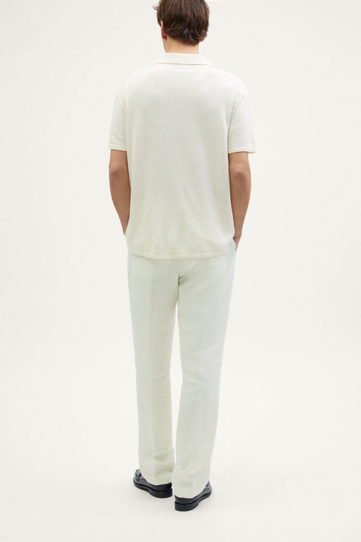 the linen cotton v neck polo milk white