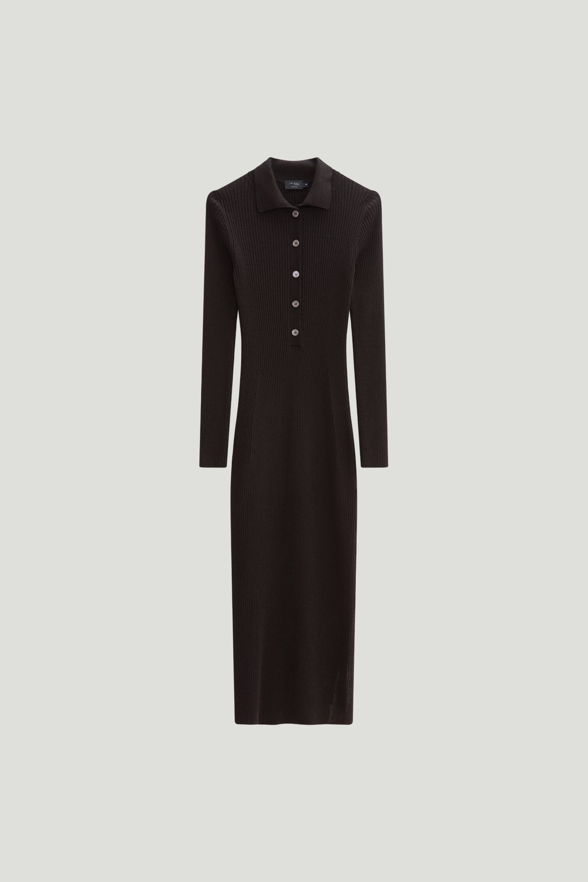 The Merino Wool Ribbed Polo Dress - black