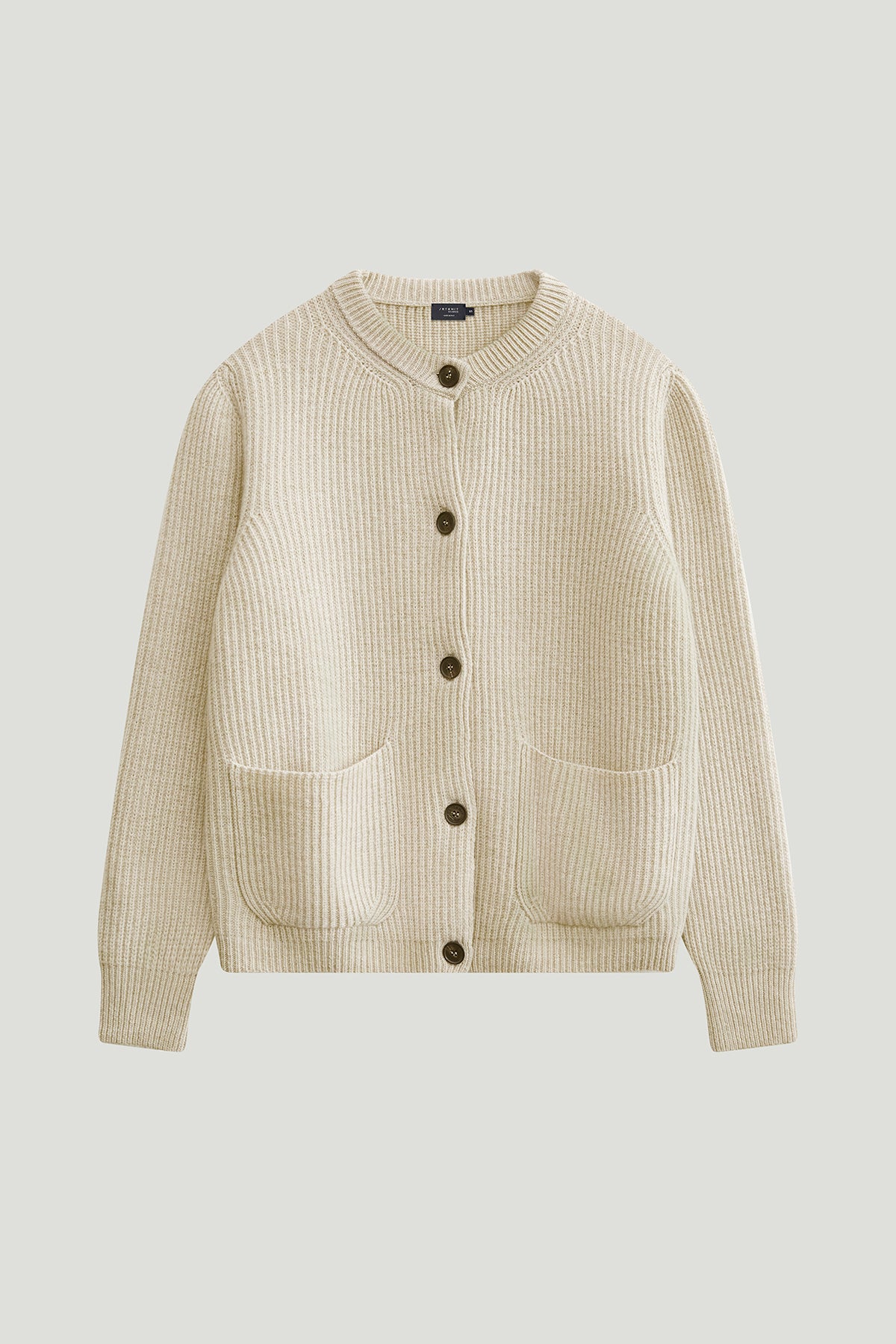 Gerippter Cardigan mit Rundhalsausschnitt aus Wolle