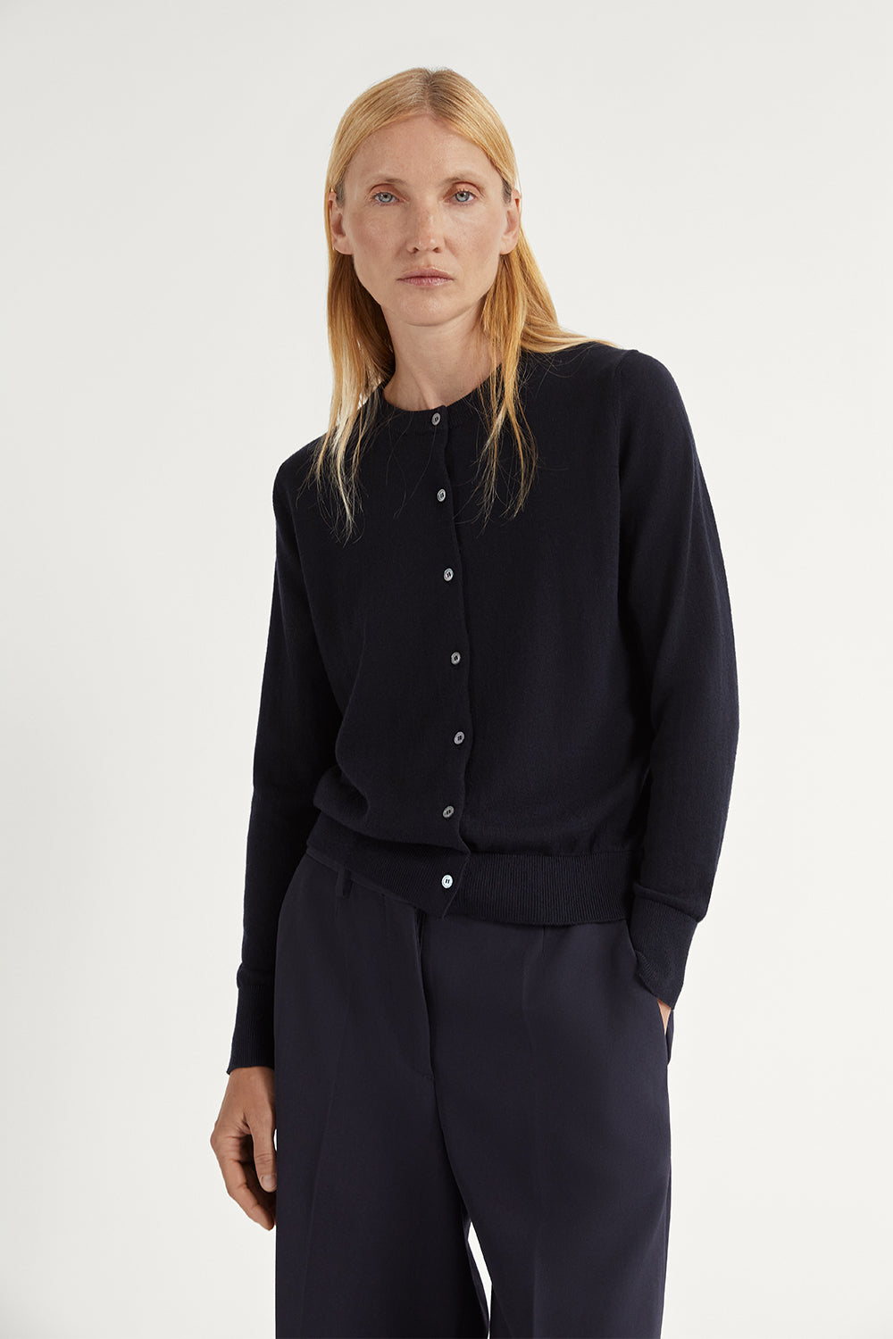 The Ultrasoft Wool Crewneck Cardigan Midnight Blue