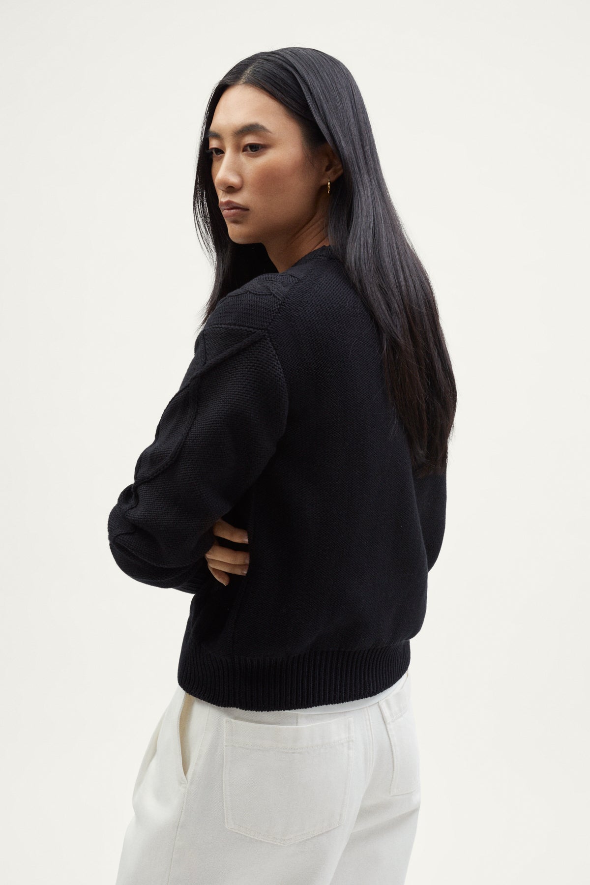 The Organic Cotton Aran Tricot Sweater black