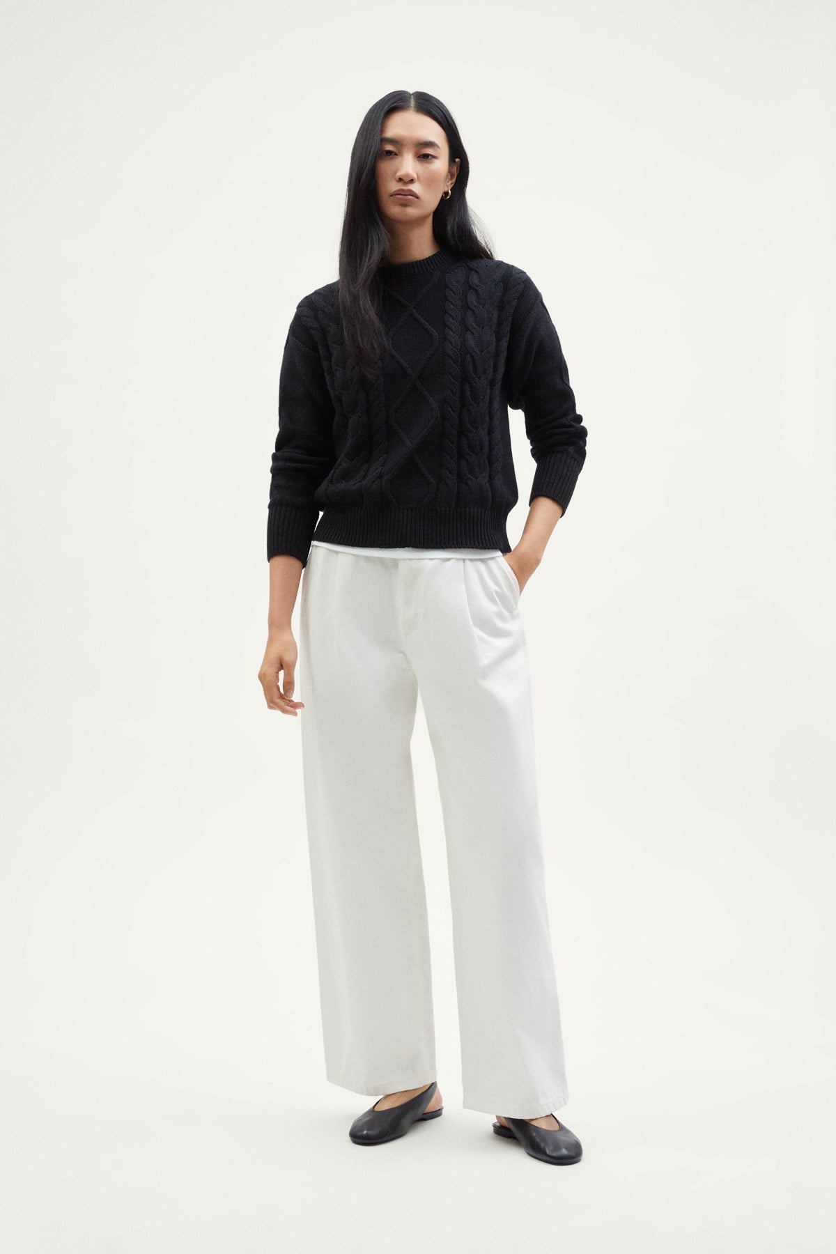 The Organic Cotton Aran Tricot Sweater black