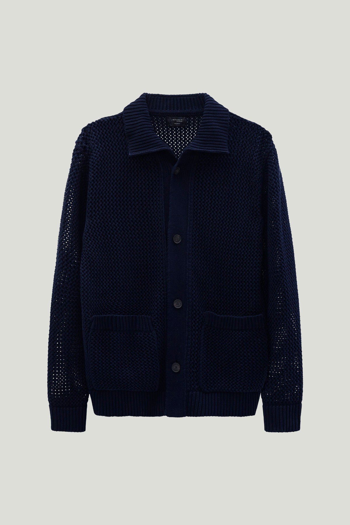 open tricot jacket milk blue navy