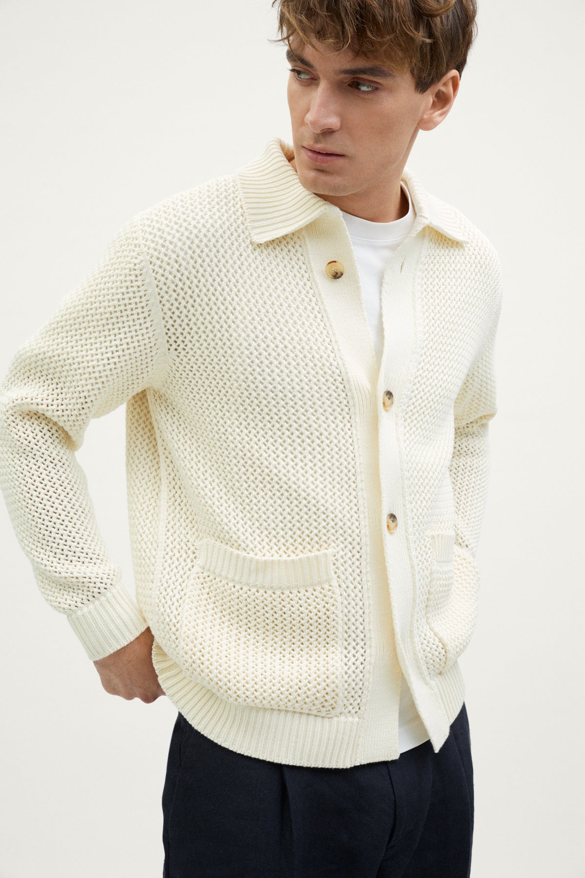 The Organic Cotton Open-Tricot Jacket milk white