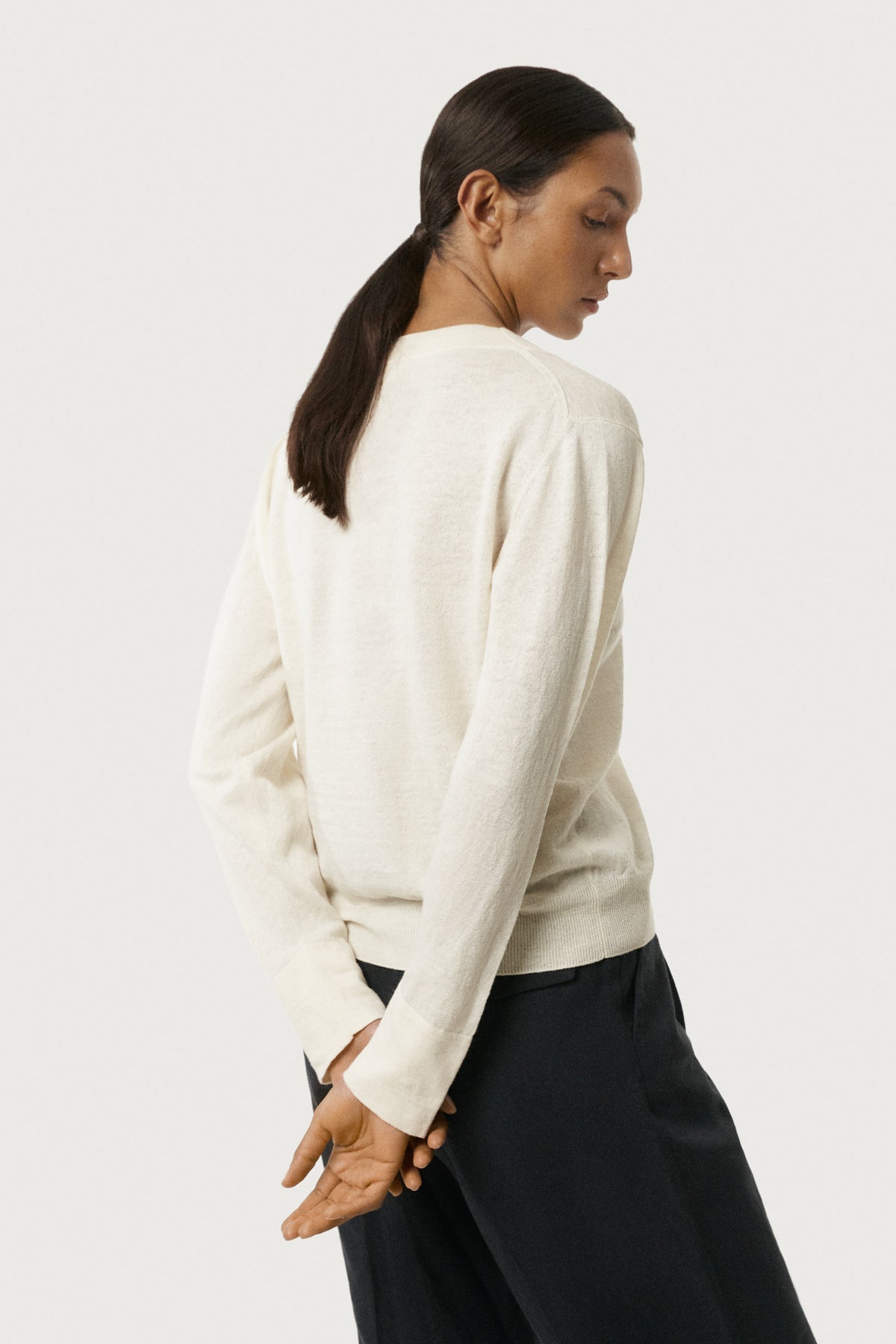 The Linen Cotton Lightweight Sweater Milk White