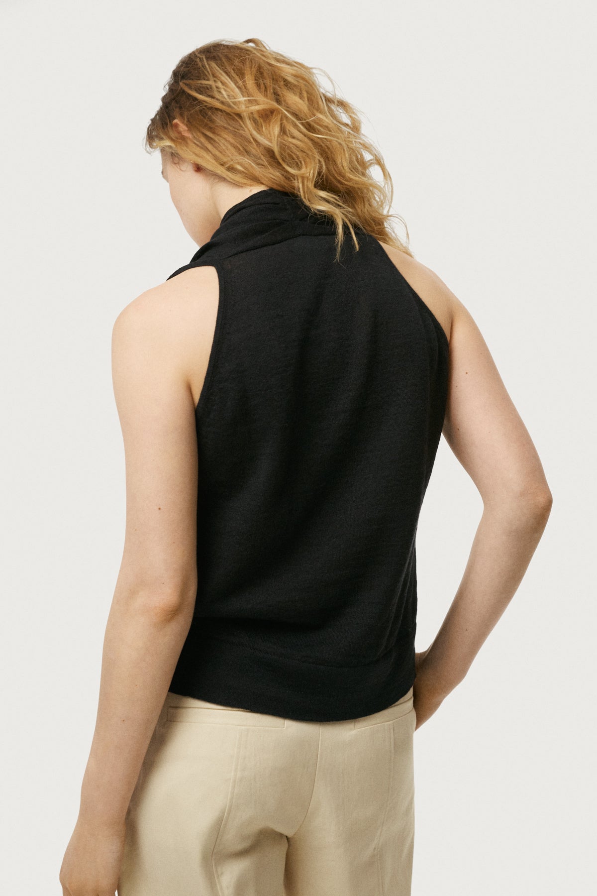 The Linen Cotton Wrap Top Black