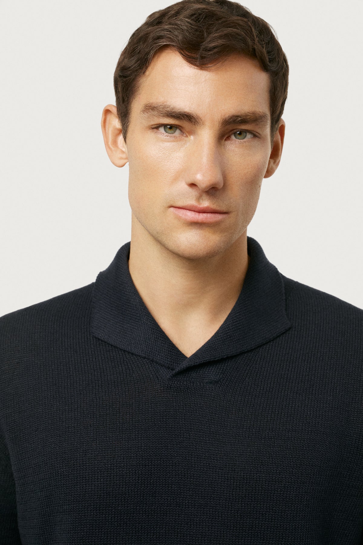 The Linen Cotton Shawl Collar Polo Navy Blue