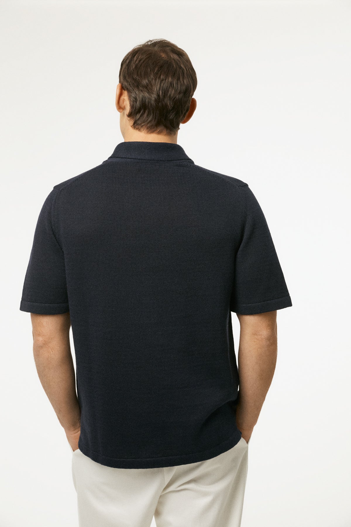 The Linen Cotton Shawl Collar Polo Navy Blue
