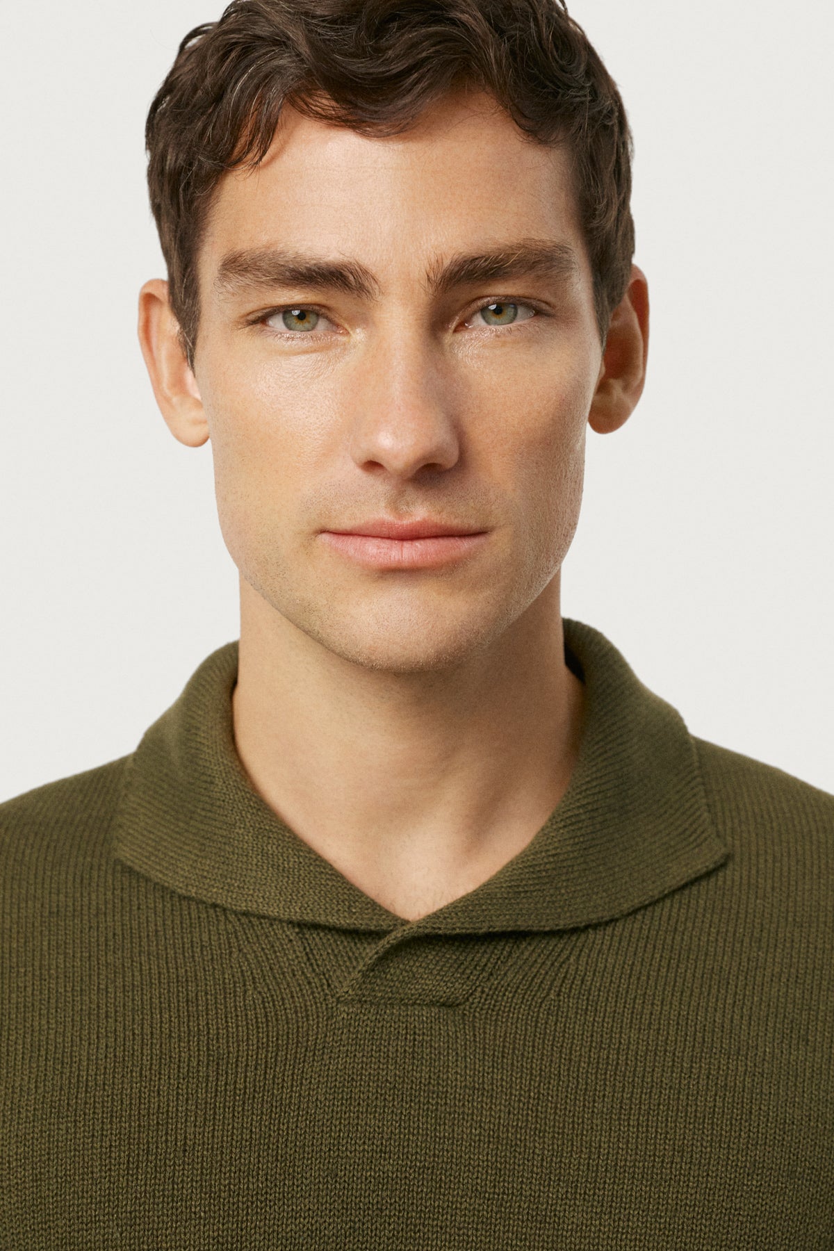 The Linen Cotton Shawl Collar Polo Olive Green