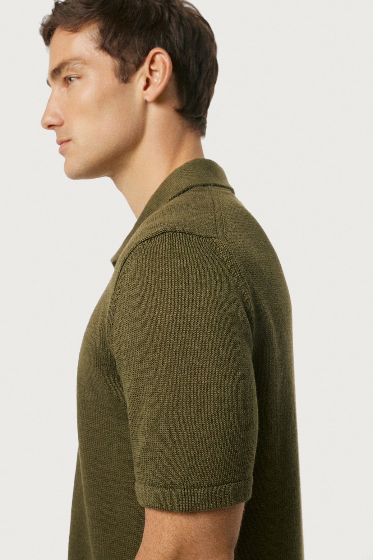 The Linen Cotton Shawl Collar Polo Olive Green