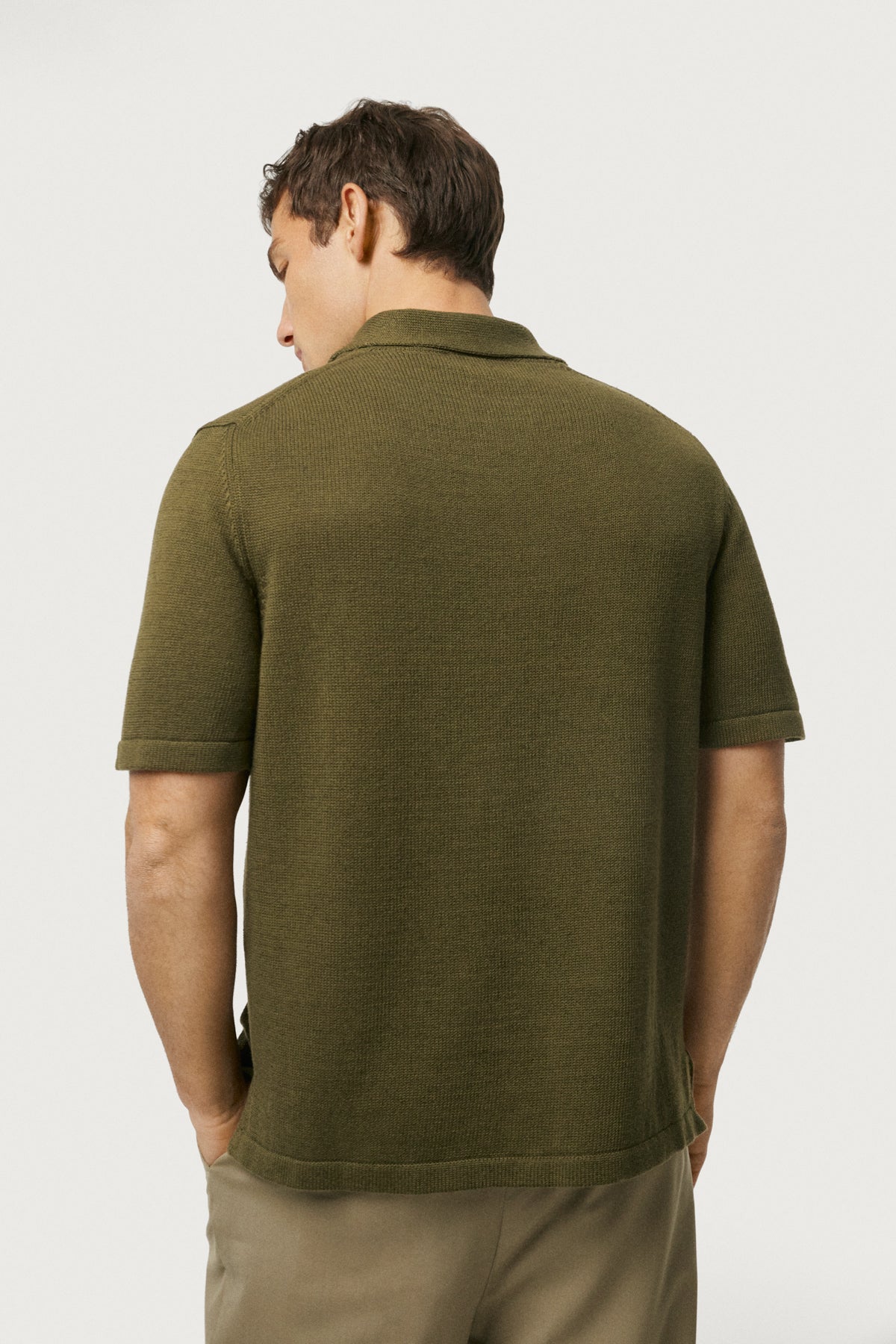 The Linen Cotton Shawl Collar Polo Olive Green