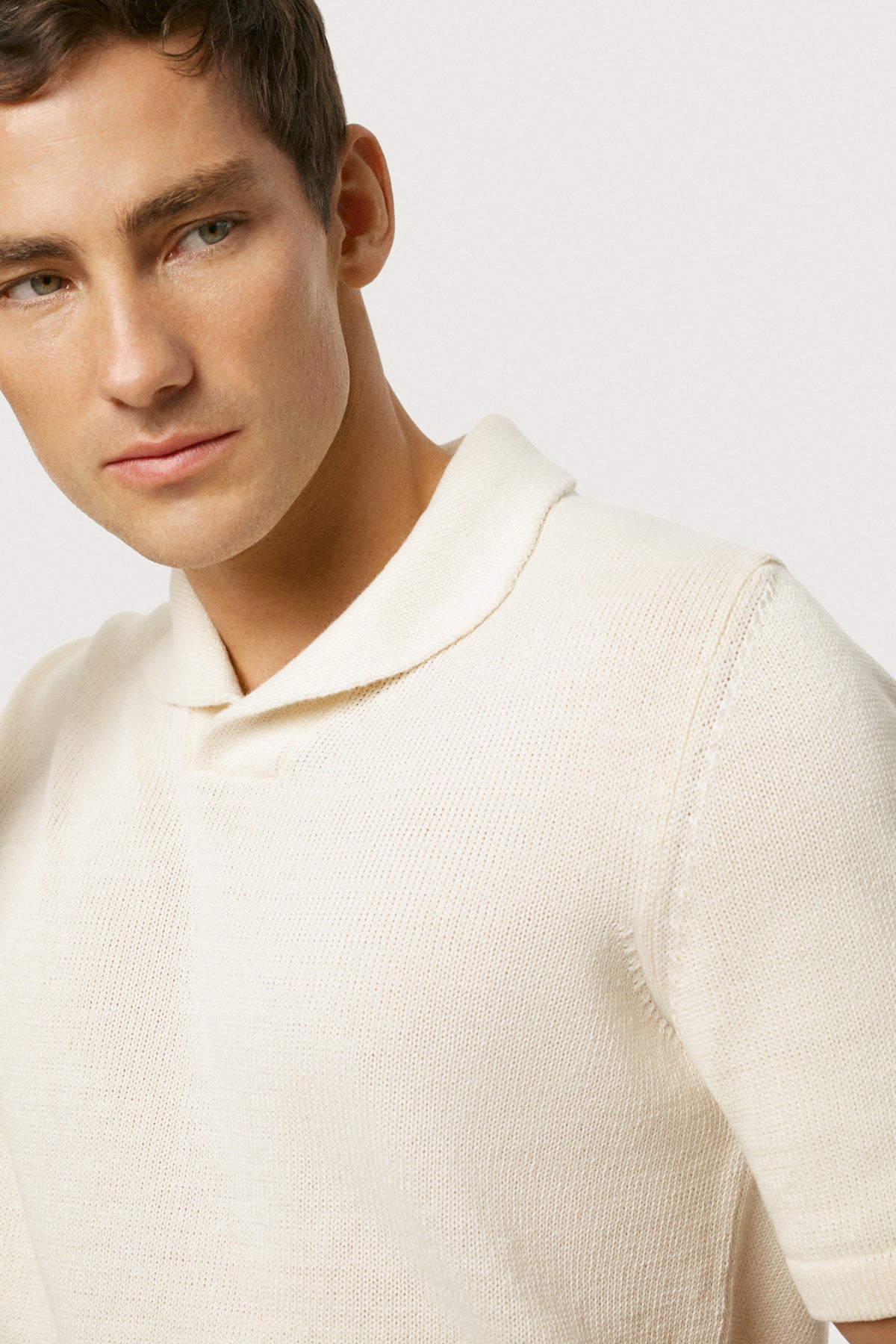 The Linen Cotton Shawl Collar Polo Milk White
