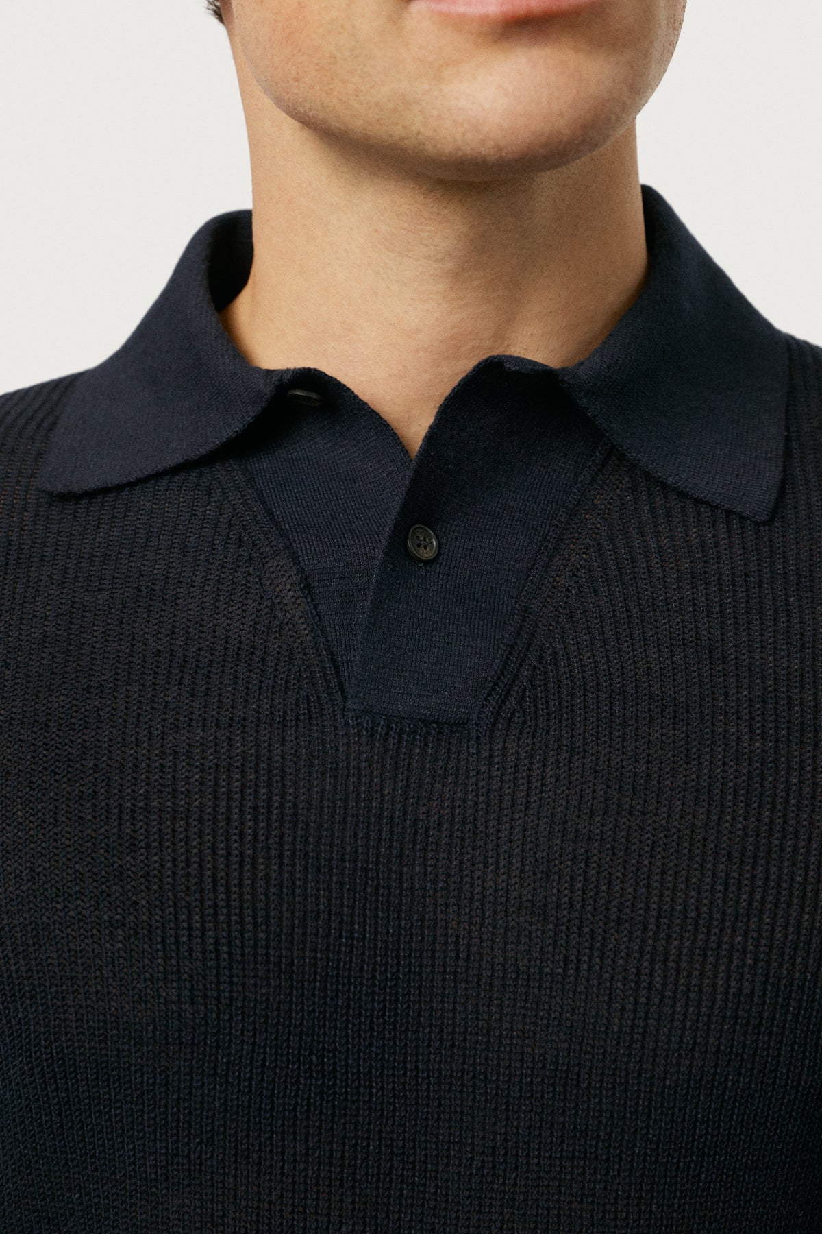 The Linen Cotton Polo With Trapeze Collar Navy Blue