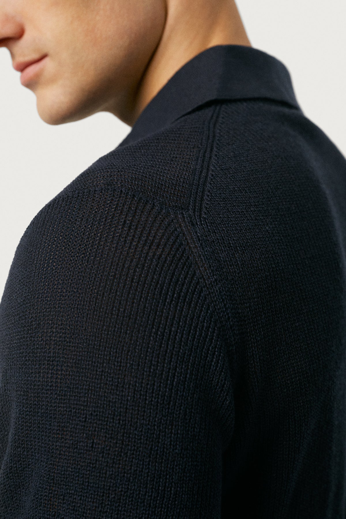 The Linen Cotton Polo With Trapeze Collar Navy Blue