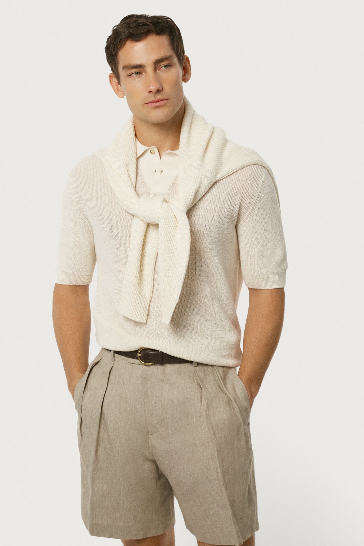 The Linen Cotton Polo With Trapeze Collar Milk White