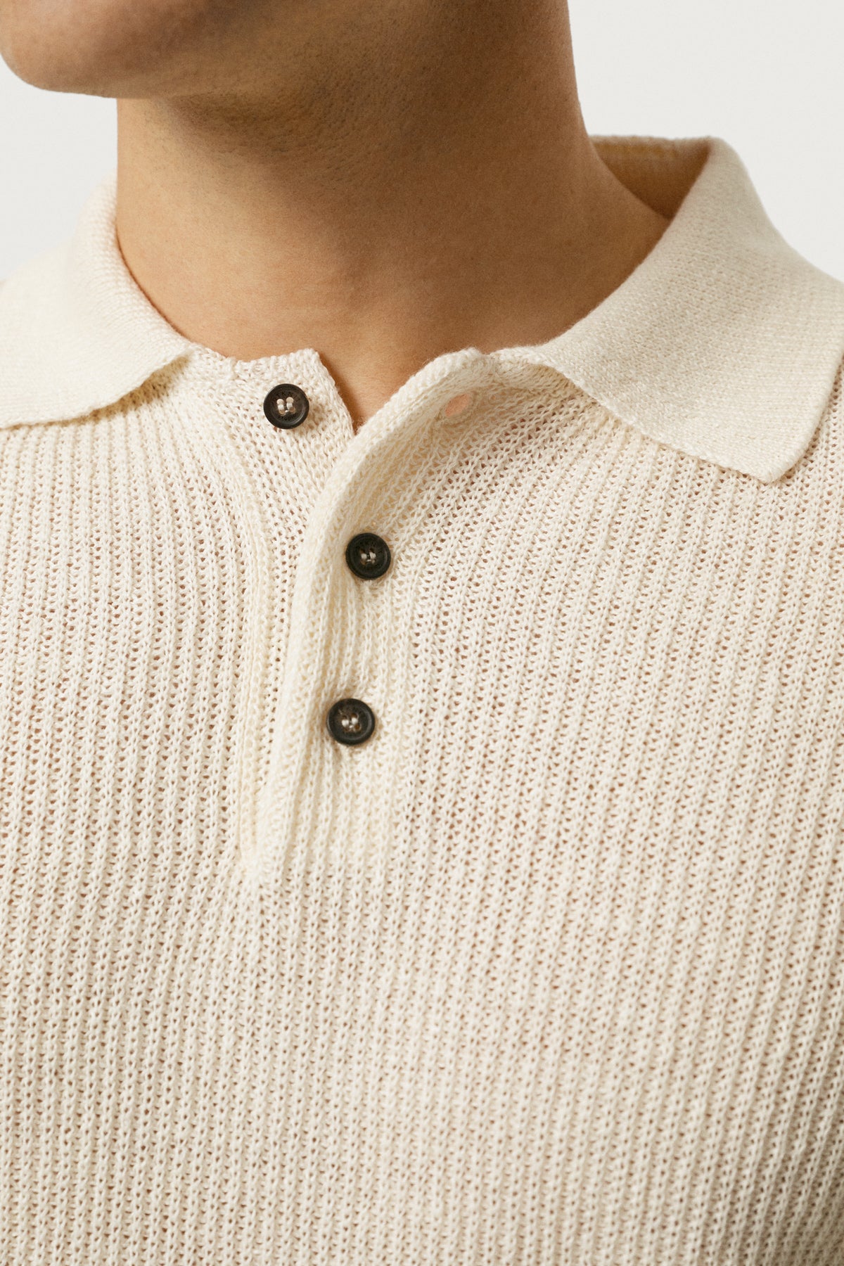 The Linen Cotton Rib-Knit Long Sleeve Polo Milk White