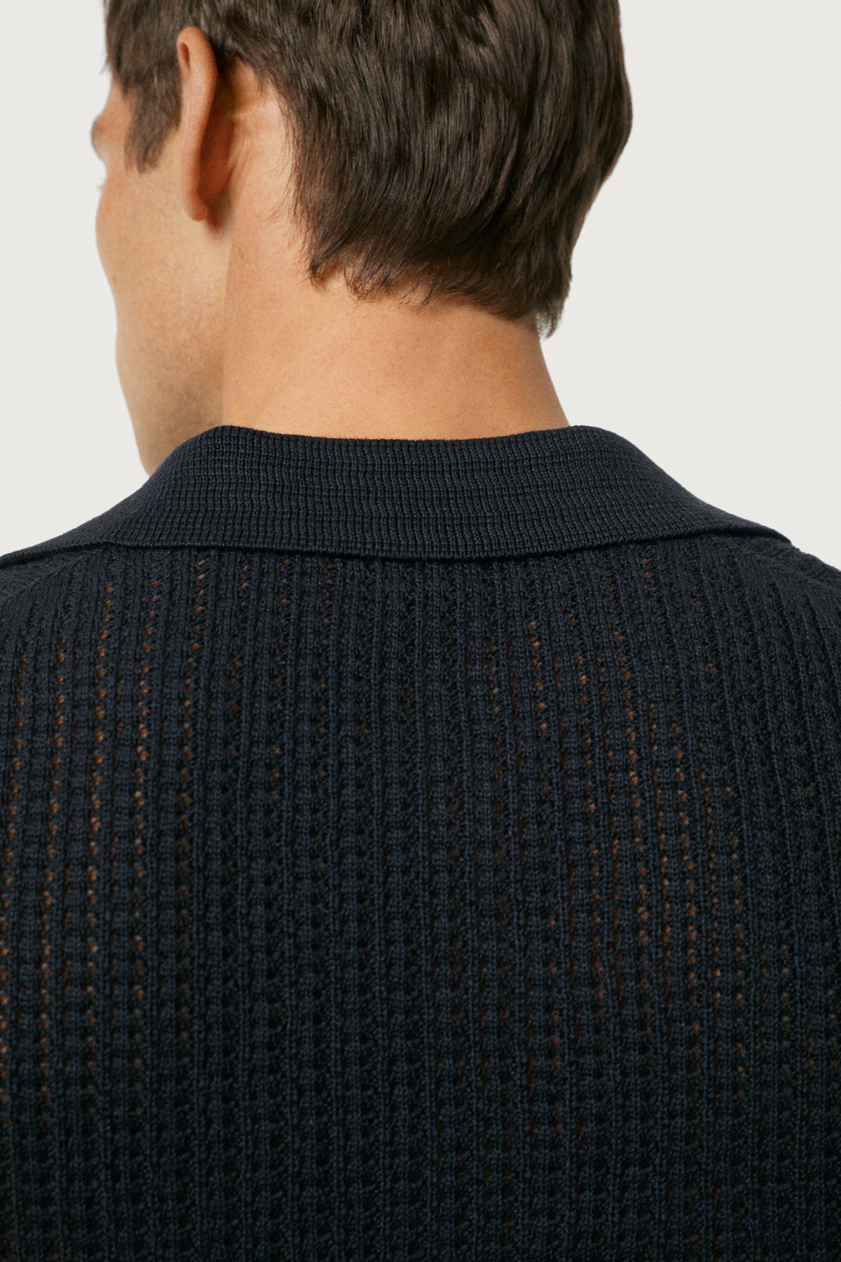The Linen Cotton Garter Stitch Polo Navy Blue