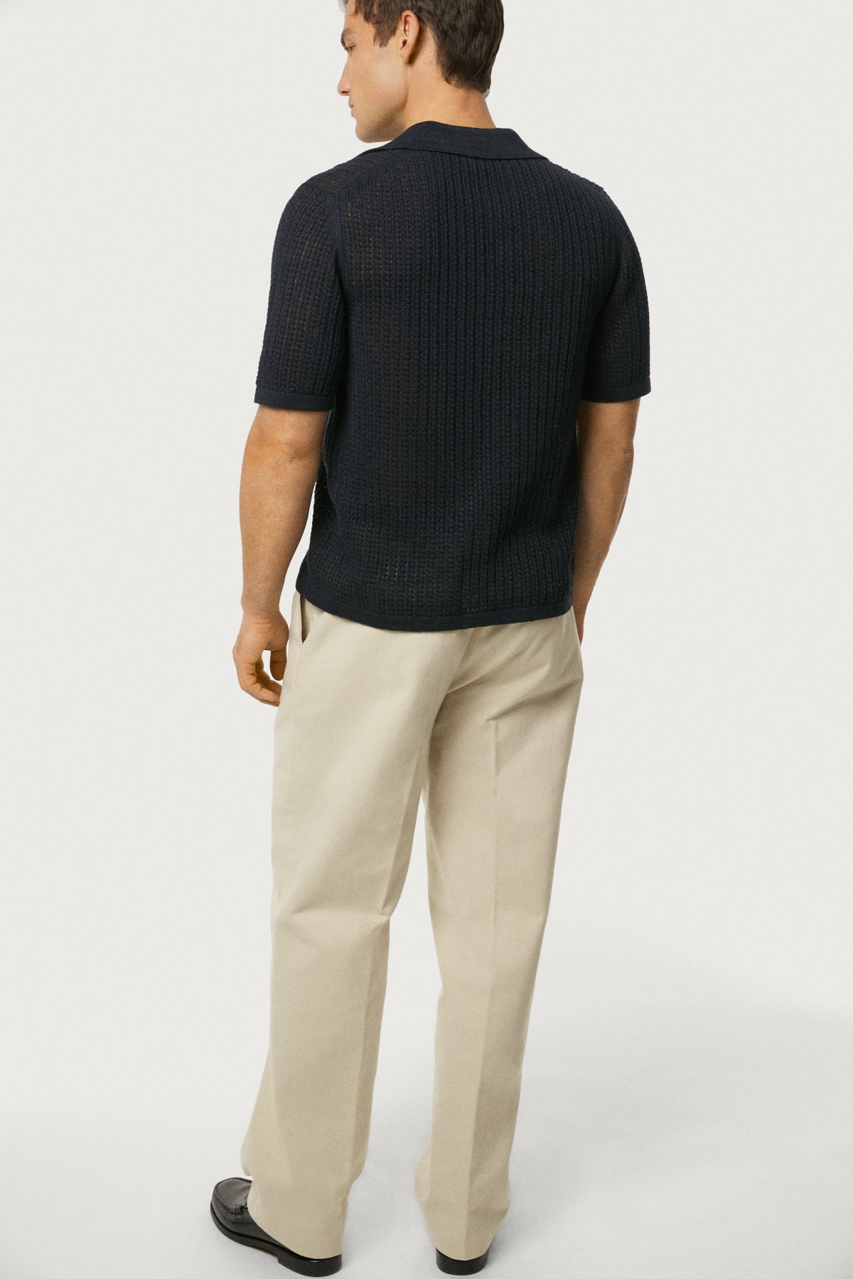 The Linen Cotton Garter Stitch Polo Navy Blue