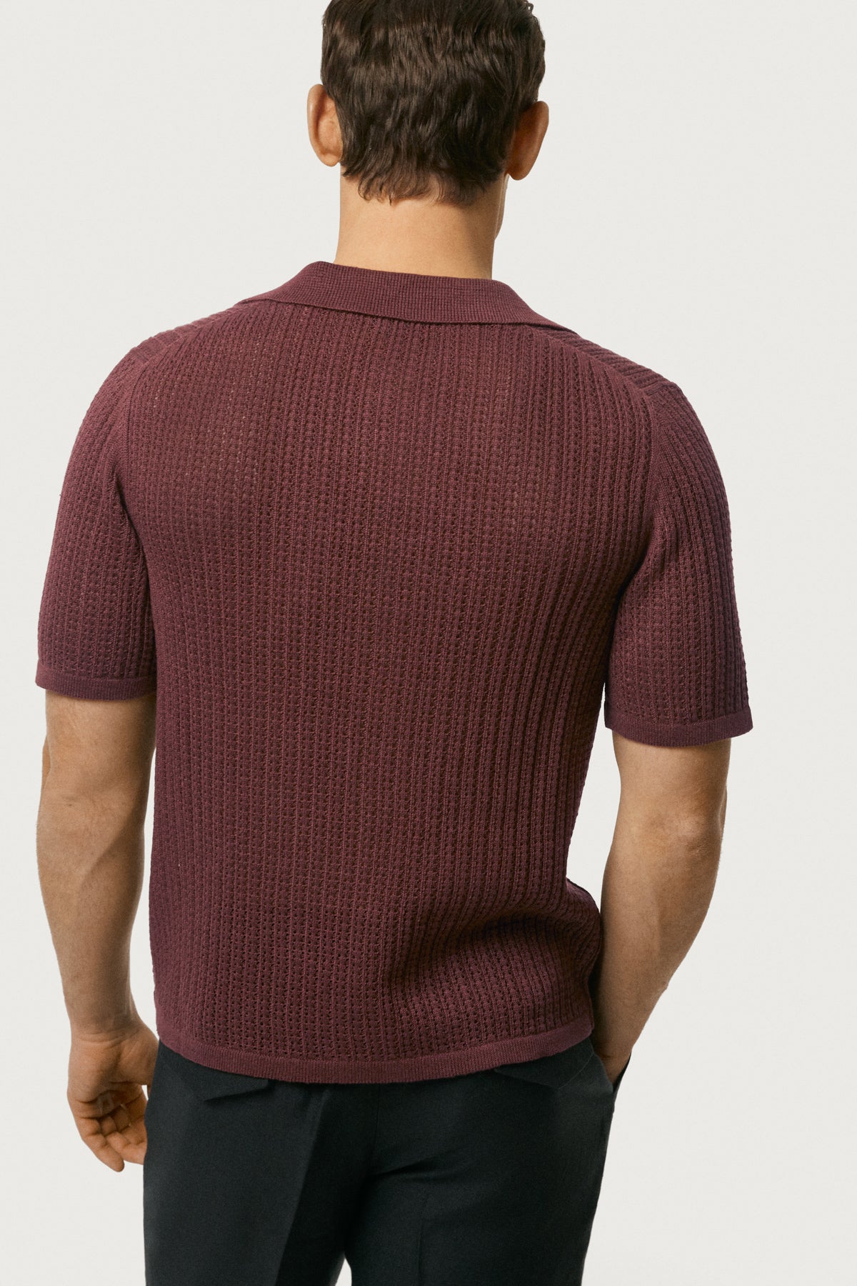 The Linen Cotton Garter Stitch Polo Mahogany