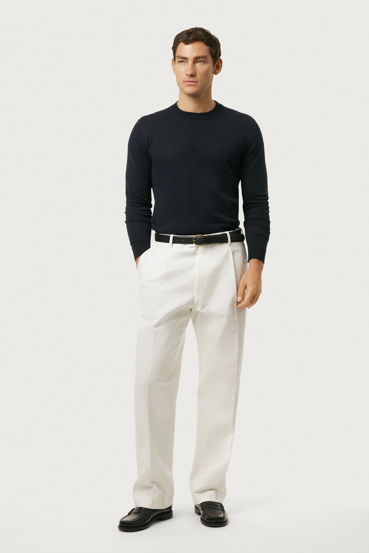 The Linen Cotton Knit Sweater Navy Blue