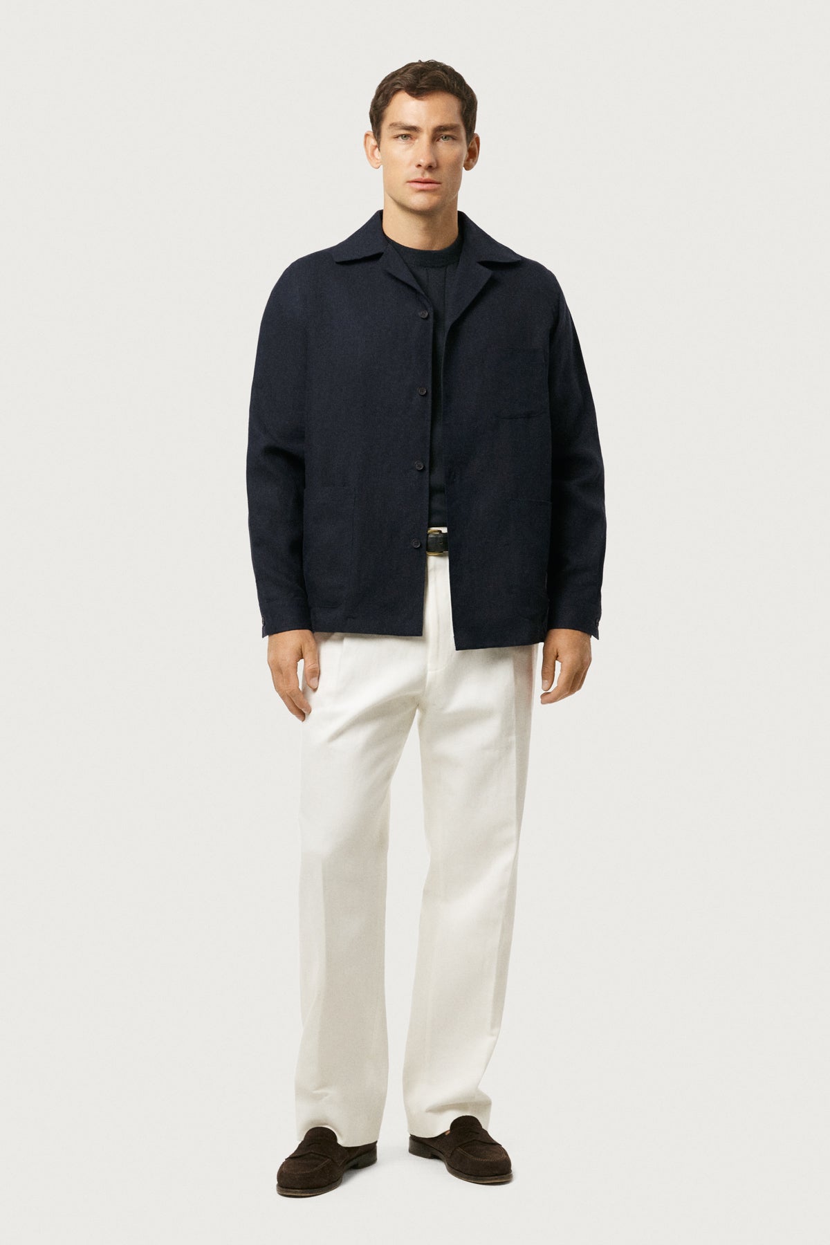 The Linen Twill Bowling Overshirt Black-Navy