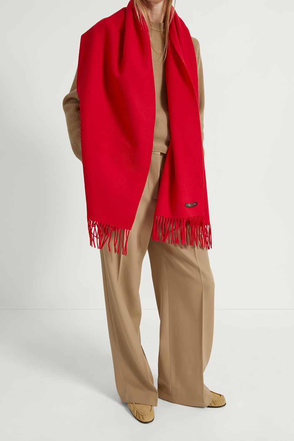 The Fringed Oversized Wool Scarf Red