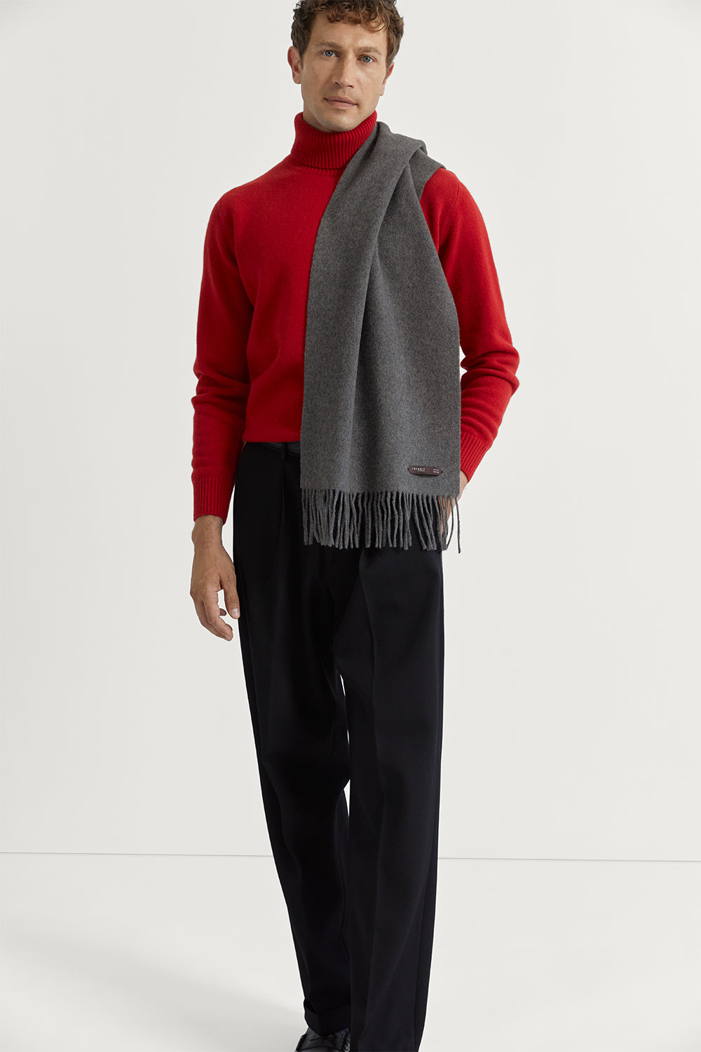 The Fringed Wool Scarf Light Grey Melange
