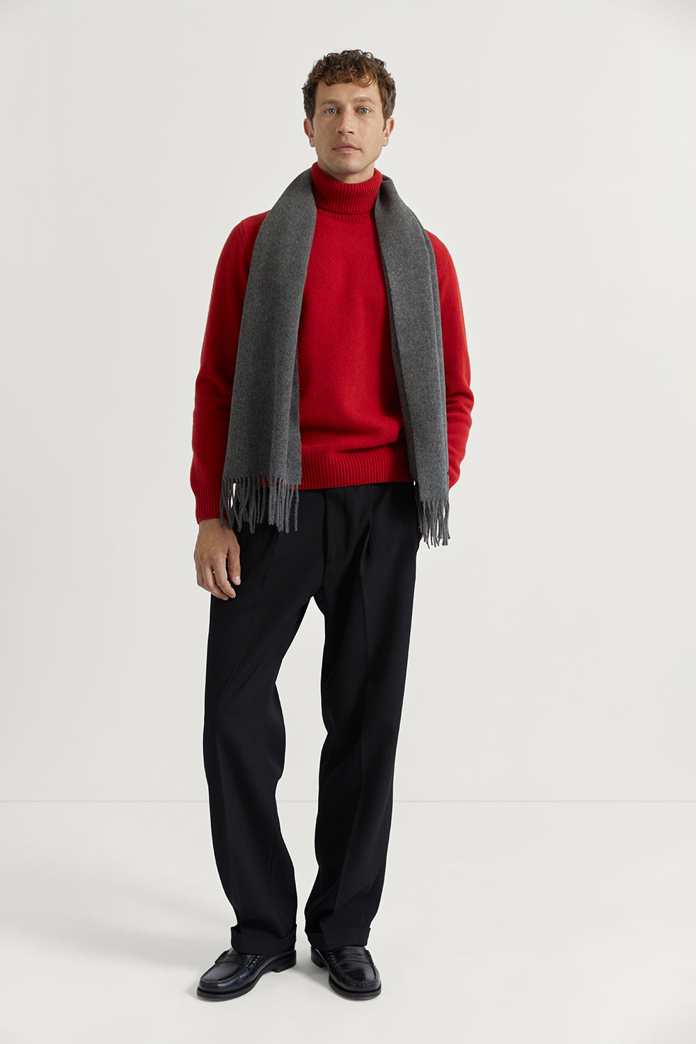 The Fringed Wool Scarf Light Grey Melange