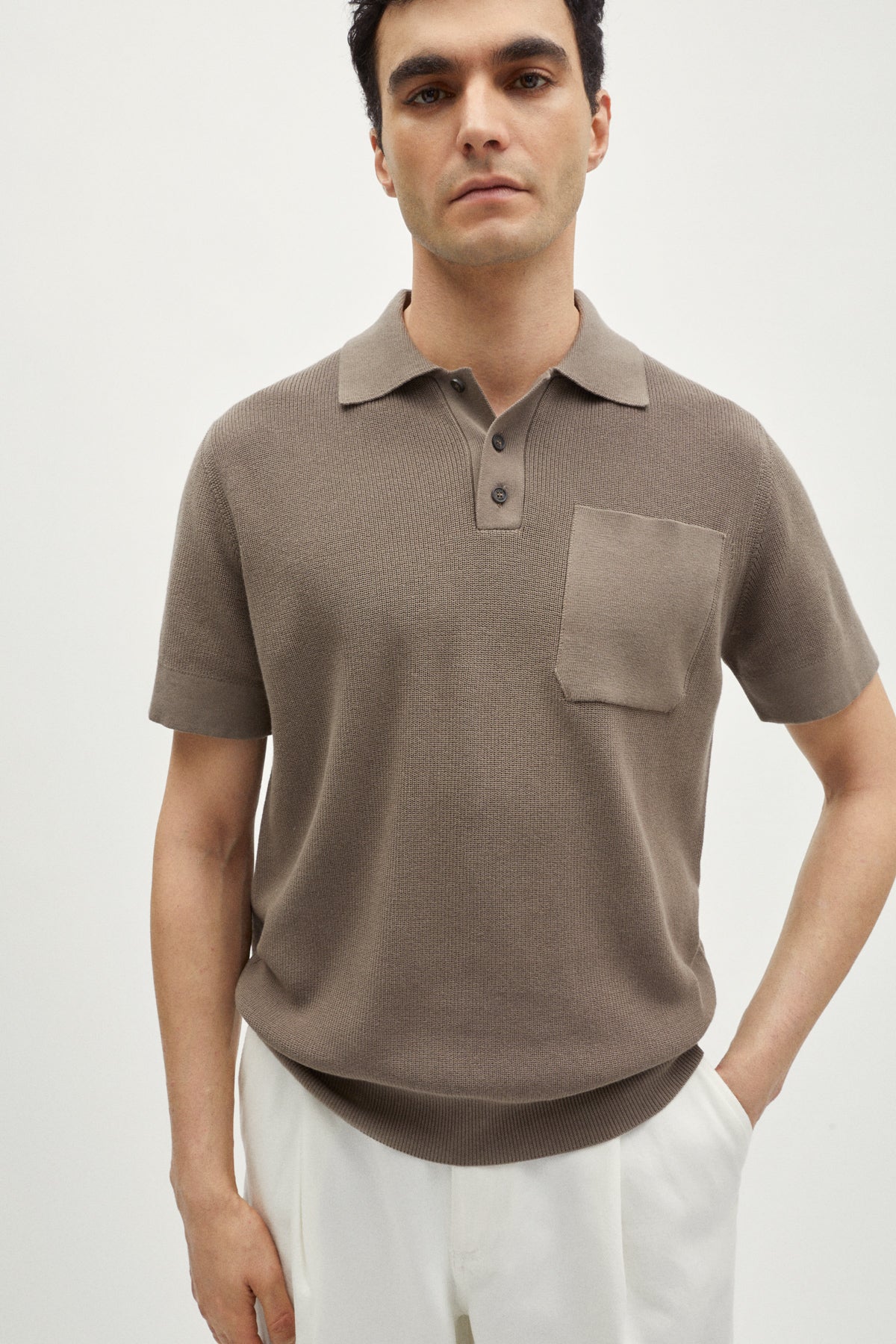 the organic cotton ribbed polo shirt tobacco