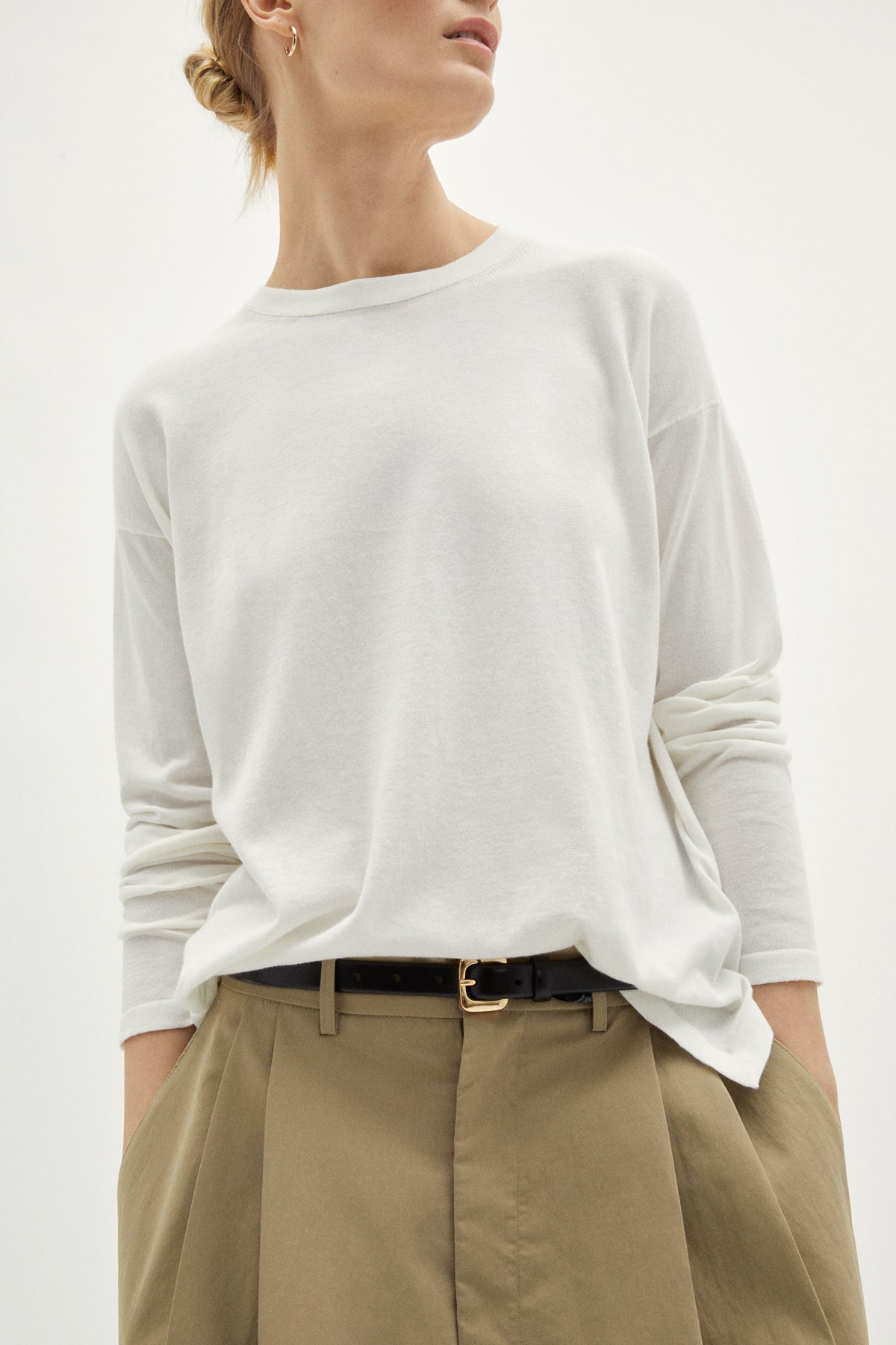 lightweight long sleeve t shirt in organic cotton milk white