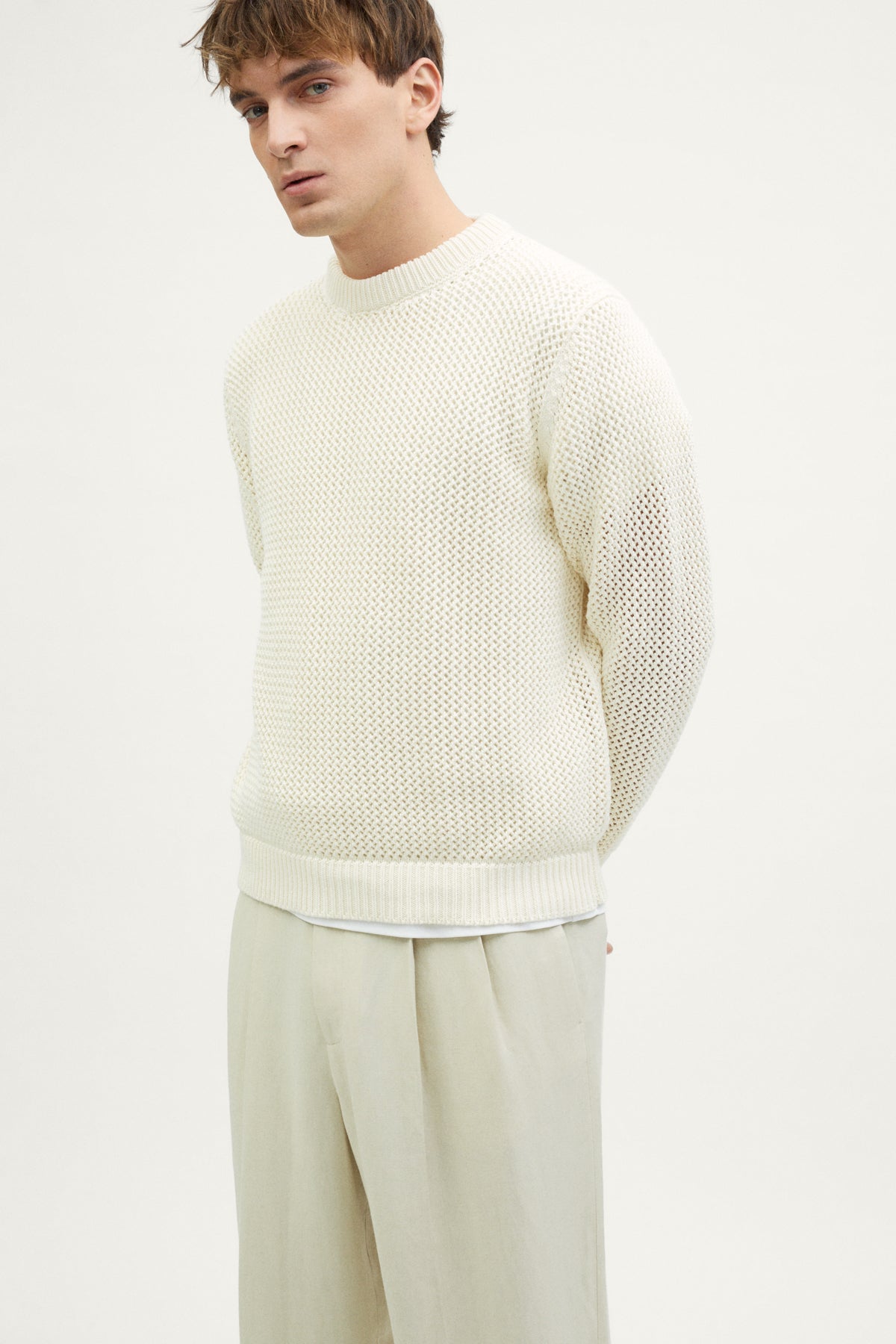 The Organic Cotton Open-Tricot Sweater milk white