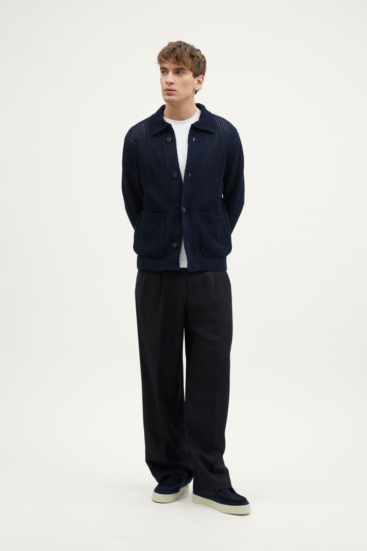 The Organic Cotton Open-Tricot Jacket  deep blue