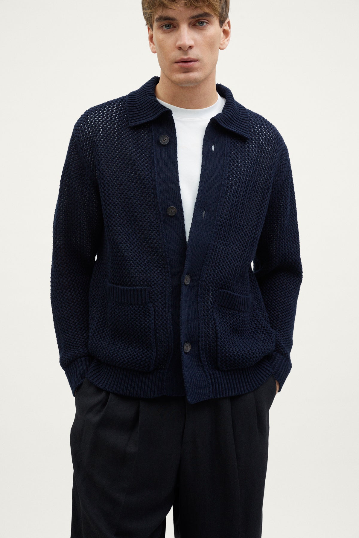 The Organic Cotton Open-Tricot Jacket  deep blue