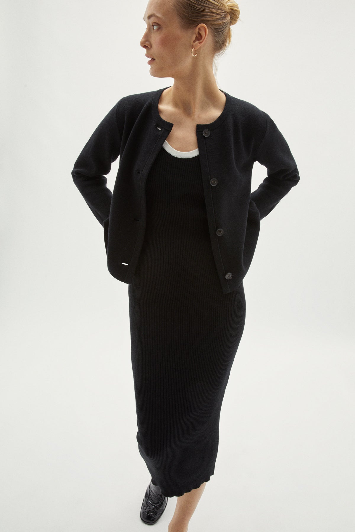 the organic cotton long ribbed tank dress black