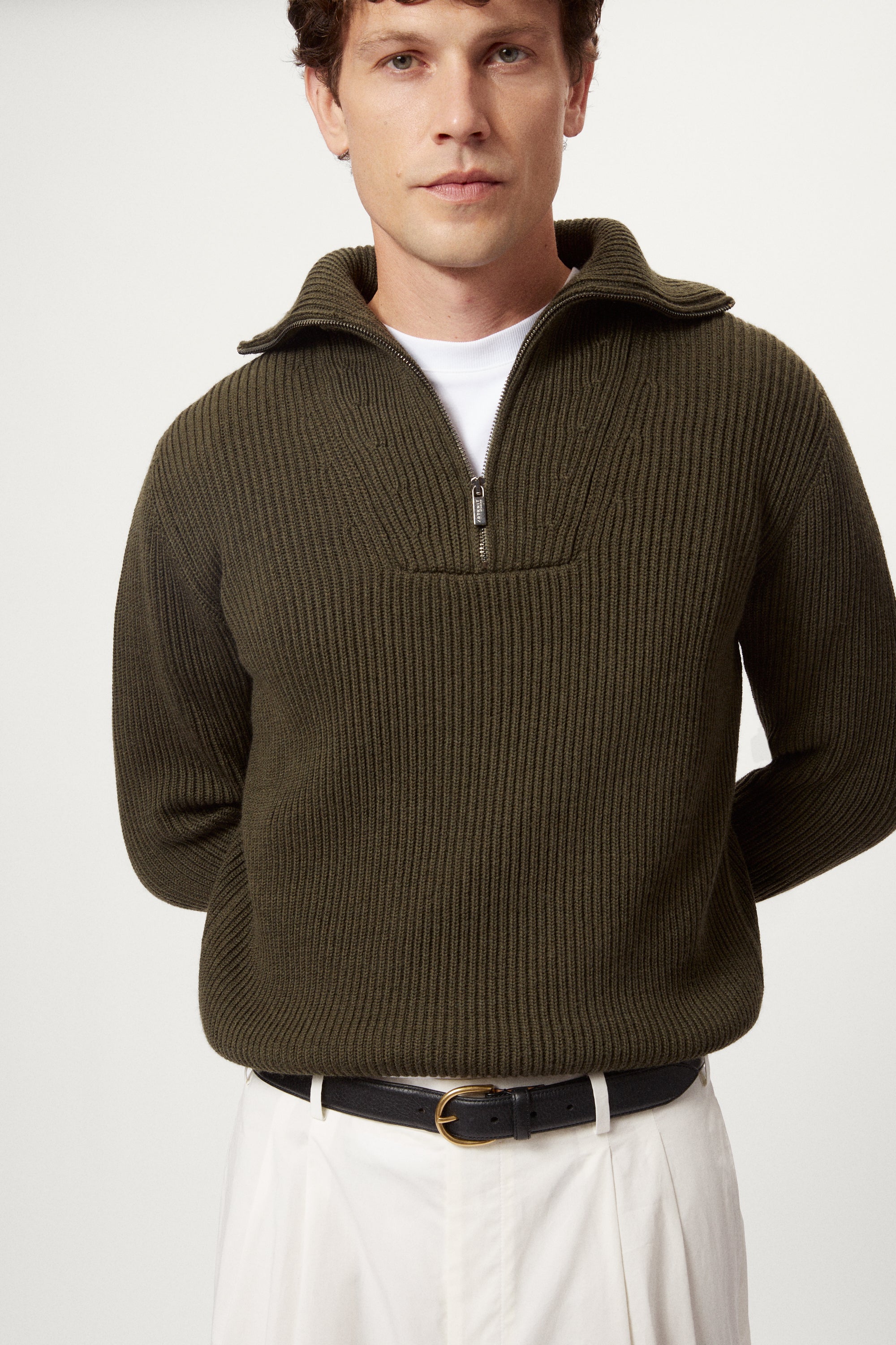 The Merino Wool Polo collar Half-Zip Sweater green