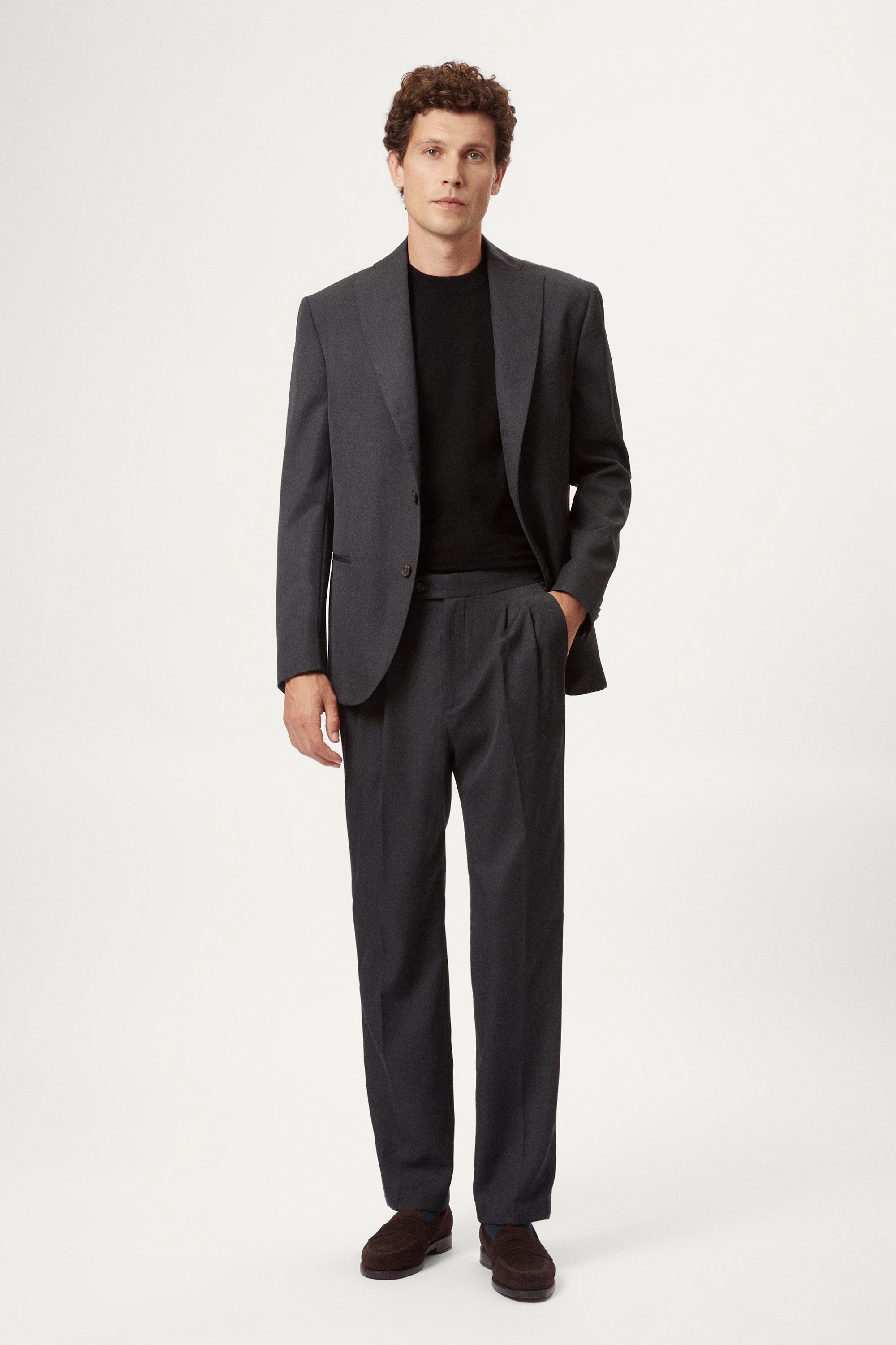 Pantalon Couture en Laine Sergée avec doubles plis
